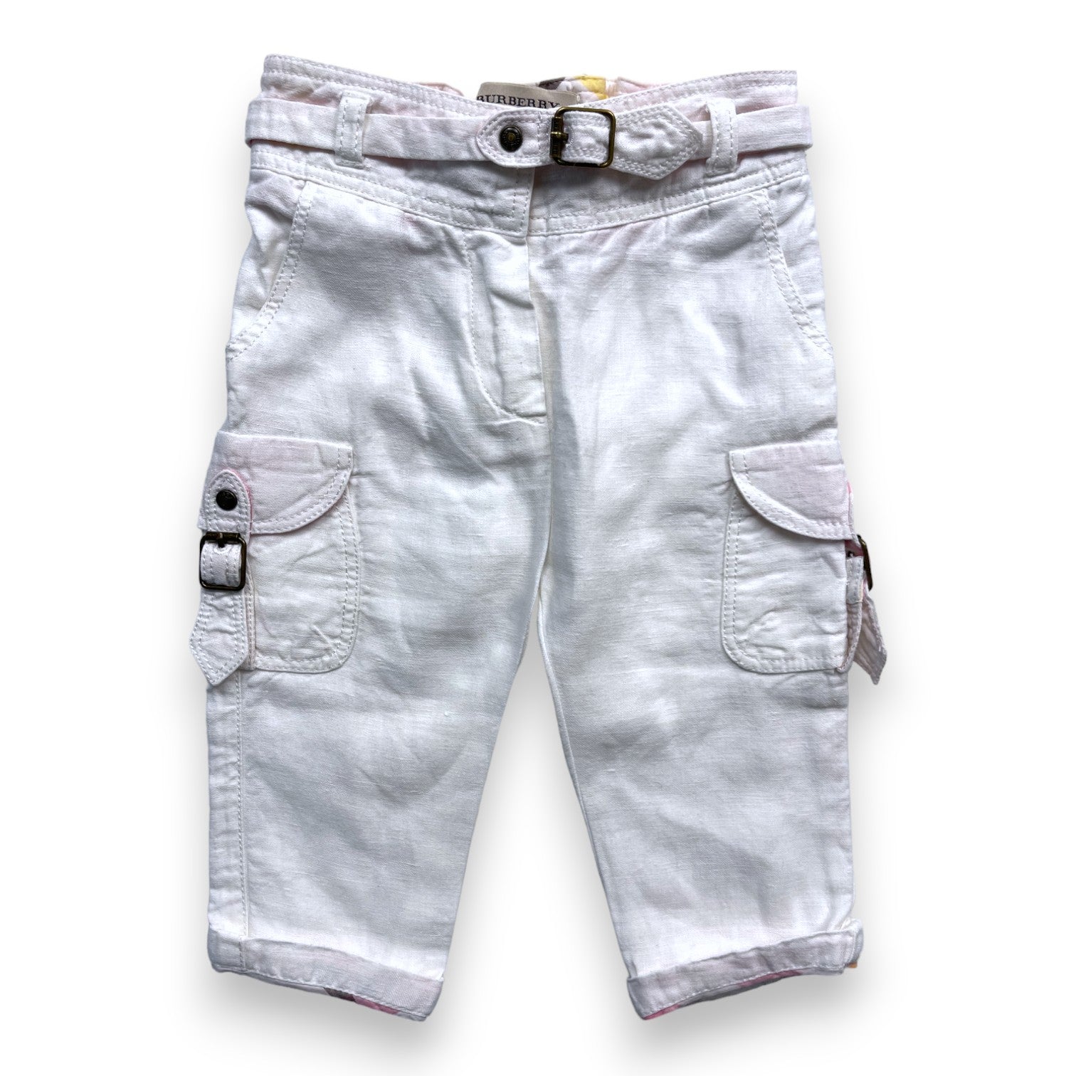 BURBERRY - Pantalon blanc en lin - 9 mois