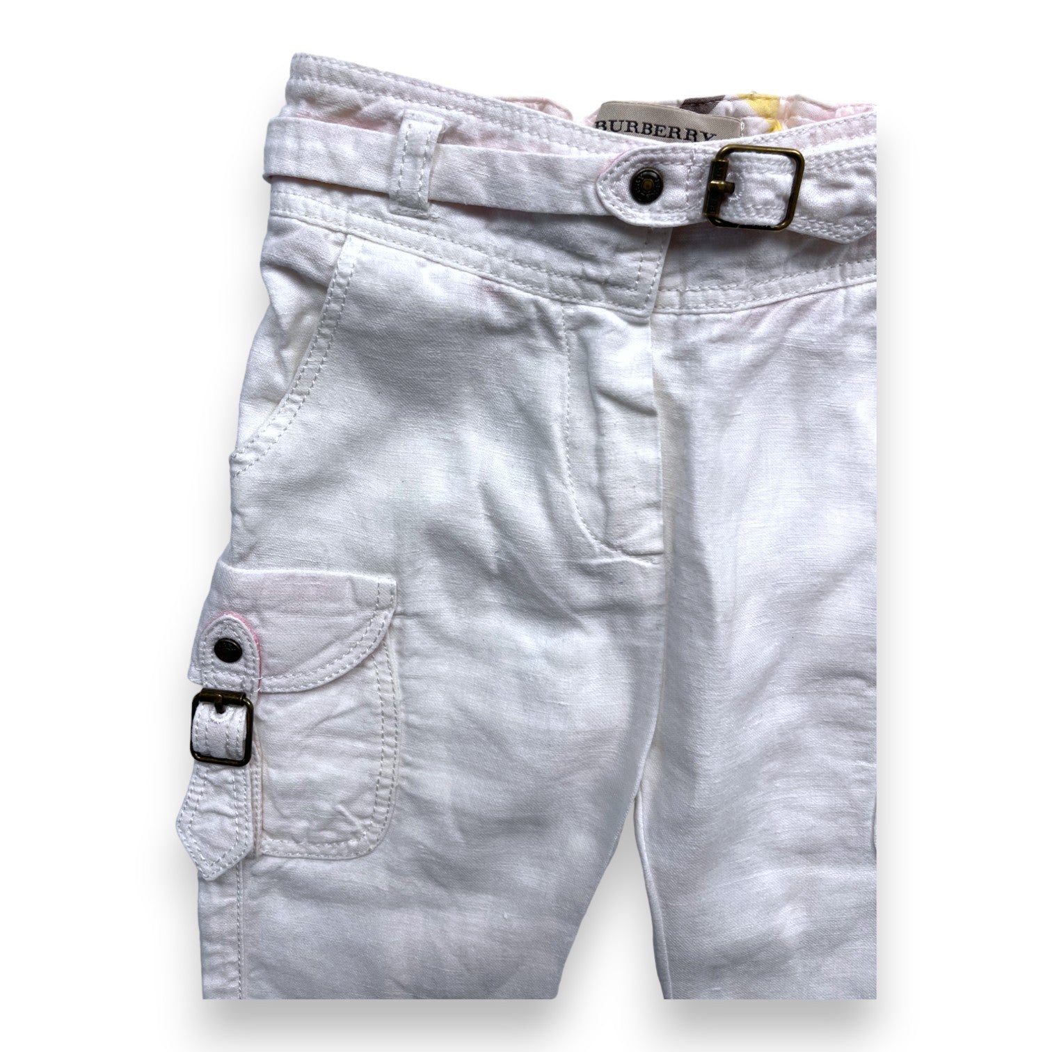 BURBERRY - Pantalon blanc en lin - 9 mois