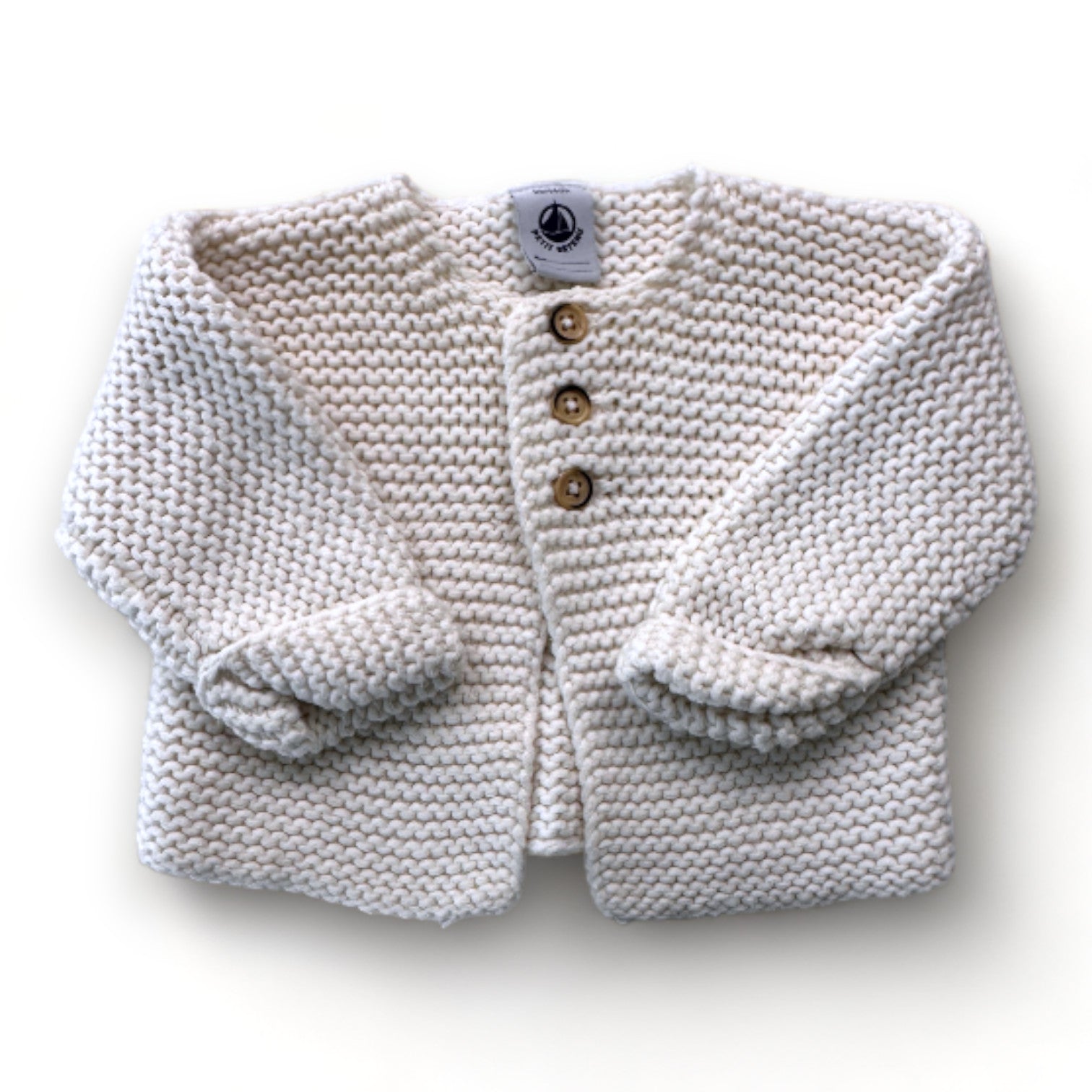 PETIT BATEAU - Cardigan effet tricot en laine beige - 1 mois
