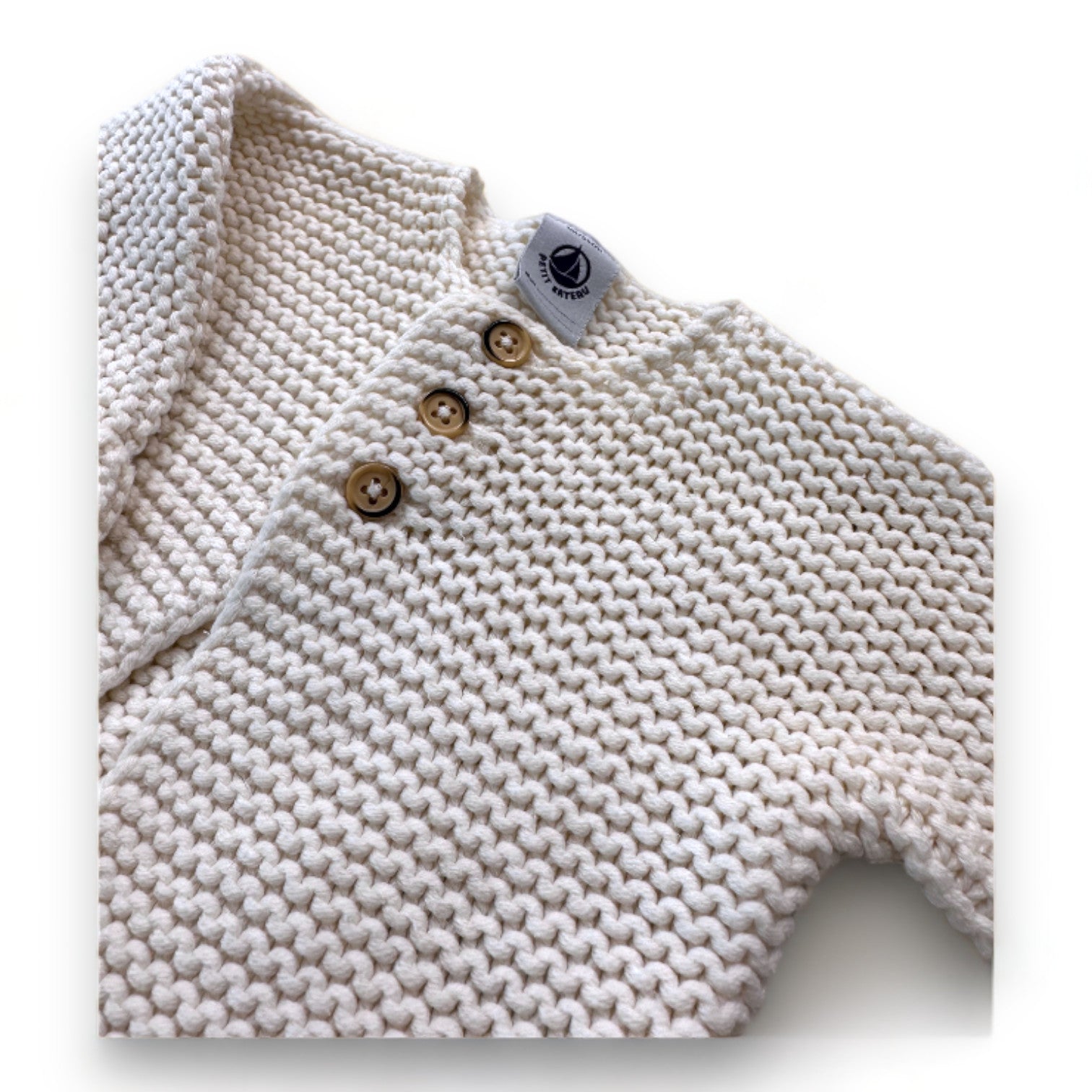 PETIT BATEAU - Cardigan effet tricot en laine beige - 1 mois