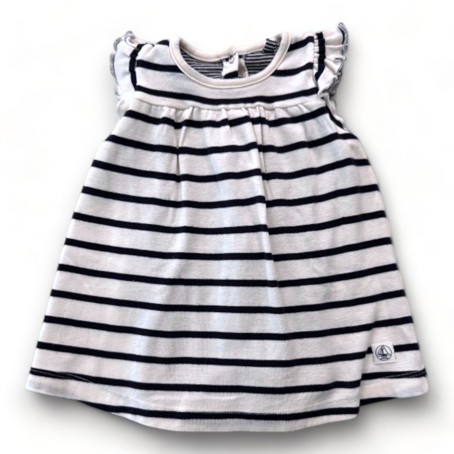 PETIT BATEAU - Robe bleue et blanche à rayures - 6 mois