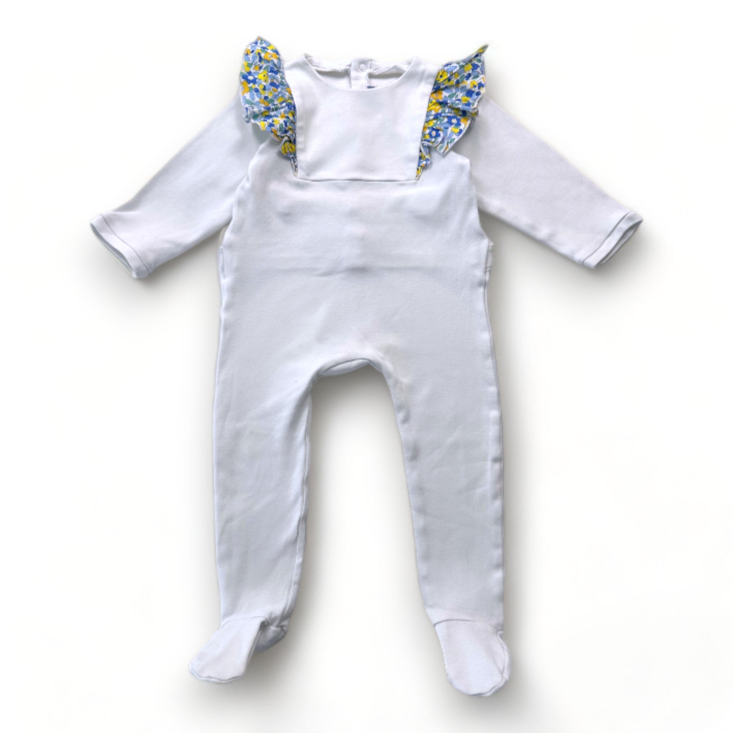 JACADI - Pyjama blanc avec volants à fleurs - 18 mois
