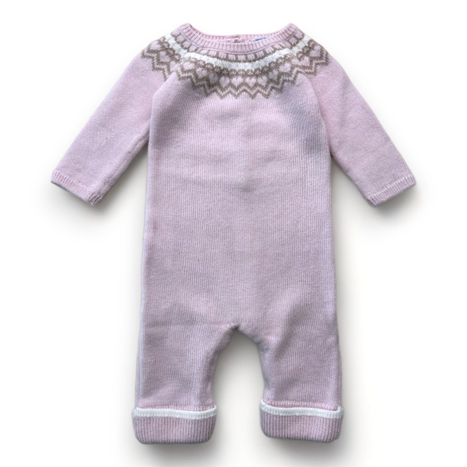 JACADI - Combinaison en laine rose avec motifs sur le col - 6 mois