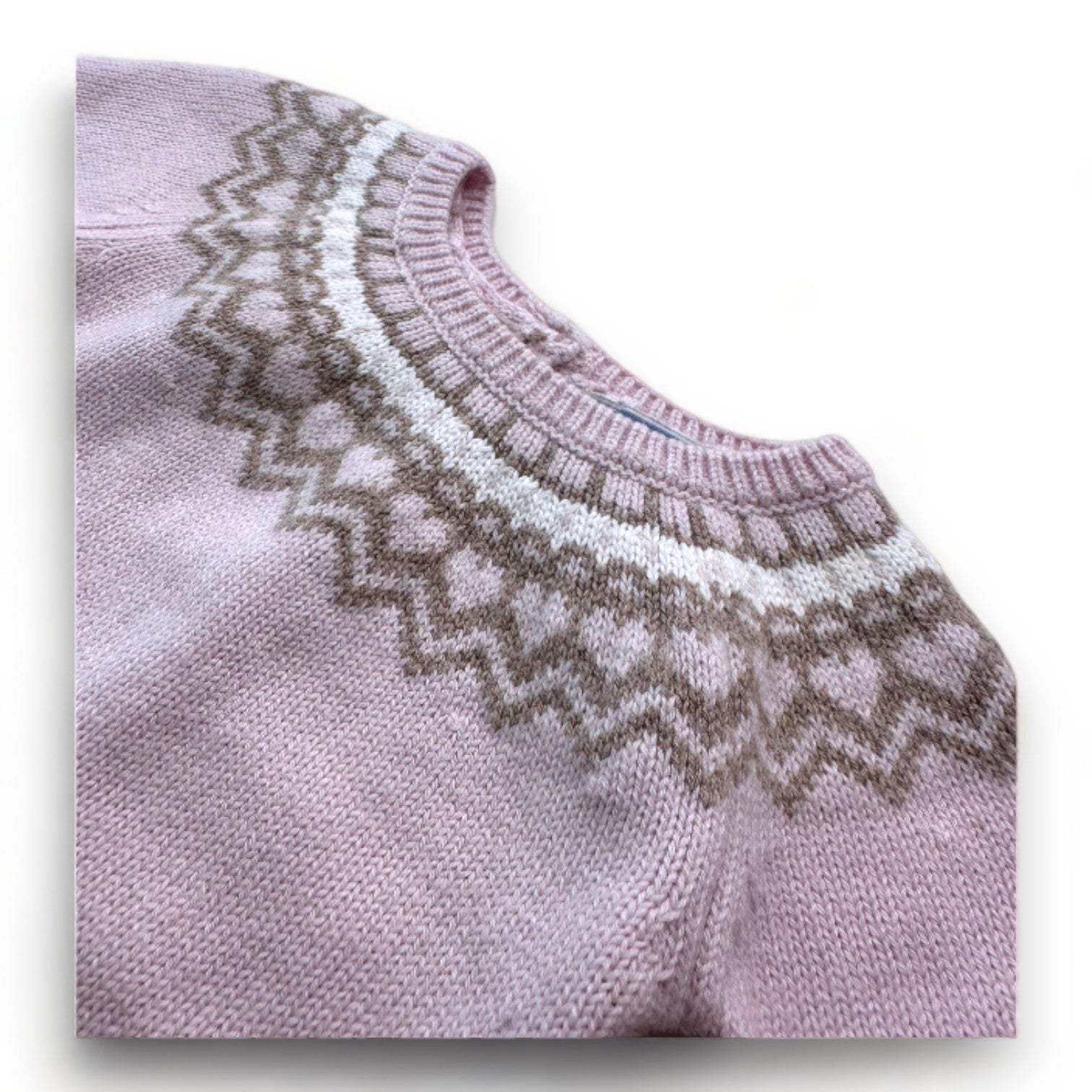 JACADI - Combinaison en laine rose avec motifs sur le col - 6 mois