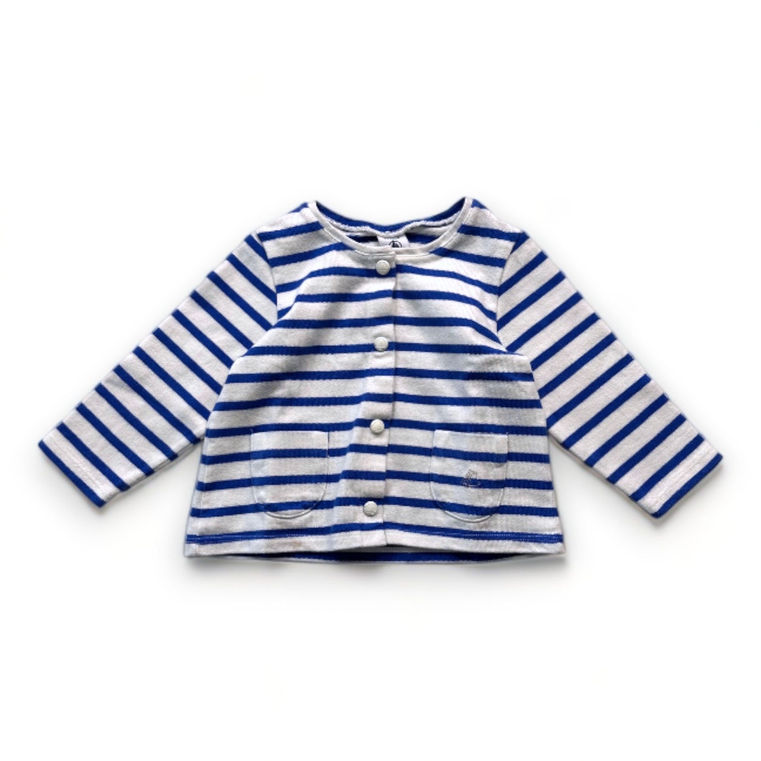 PETIT BATEAU - Blau-weiß gestreifte Strickjacke - 12 Monate