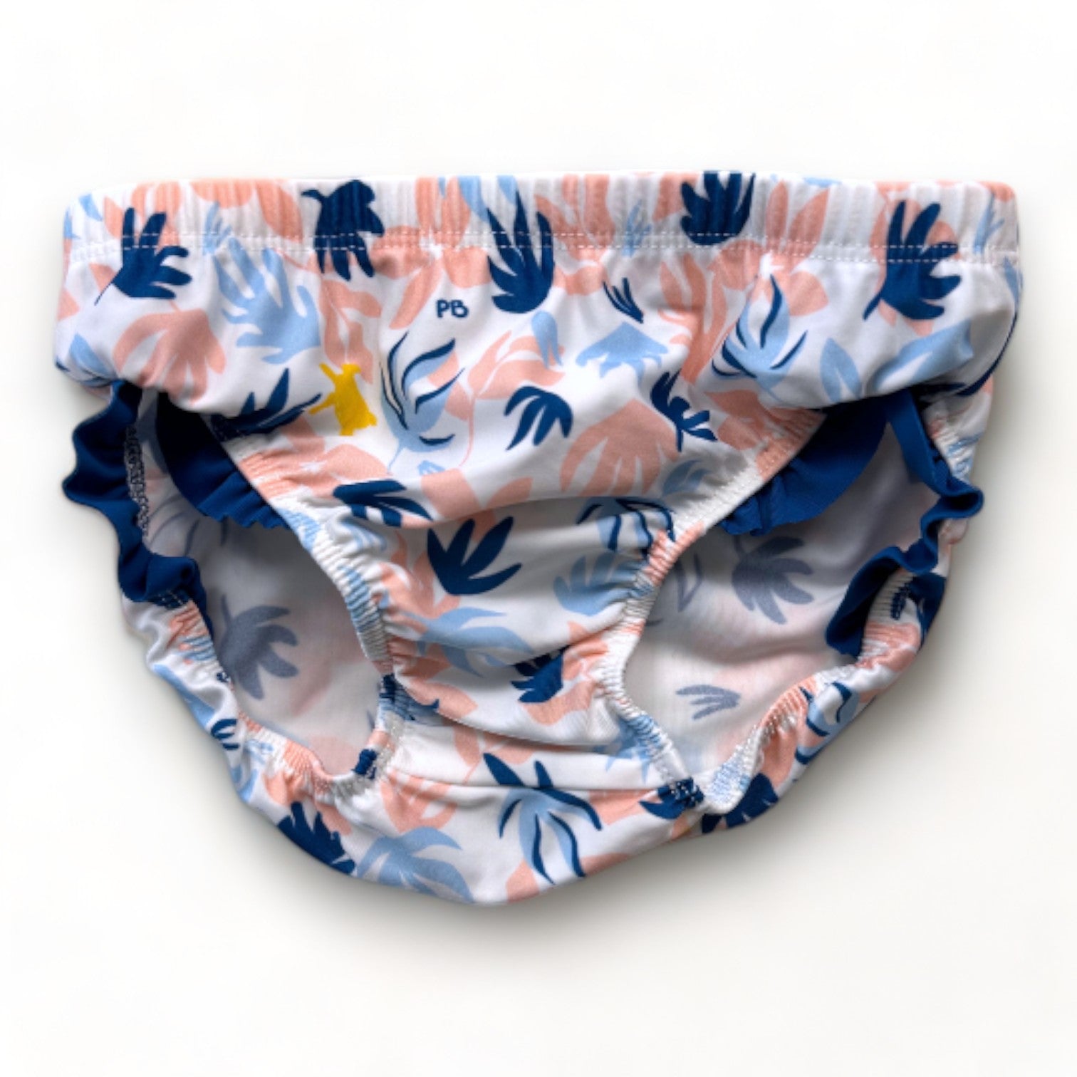 PETIT BATEAU - Culotte de bain blanche avec imprimés bleu et rose - 6 mois