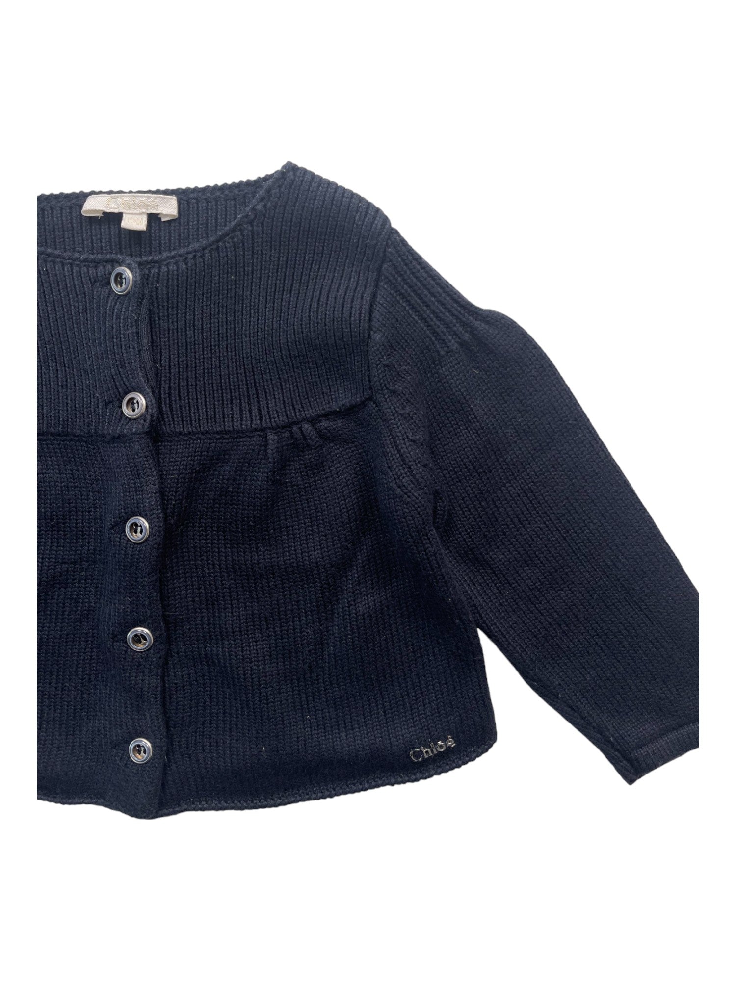 CHLOÉ - Cardigan en coton bleu marine - 12 mois