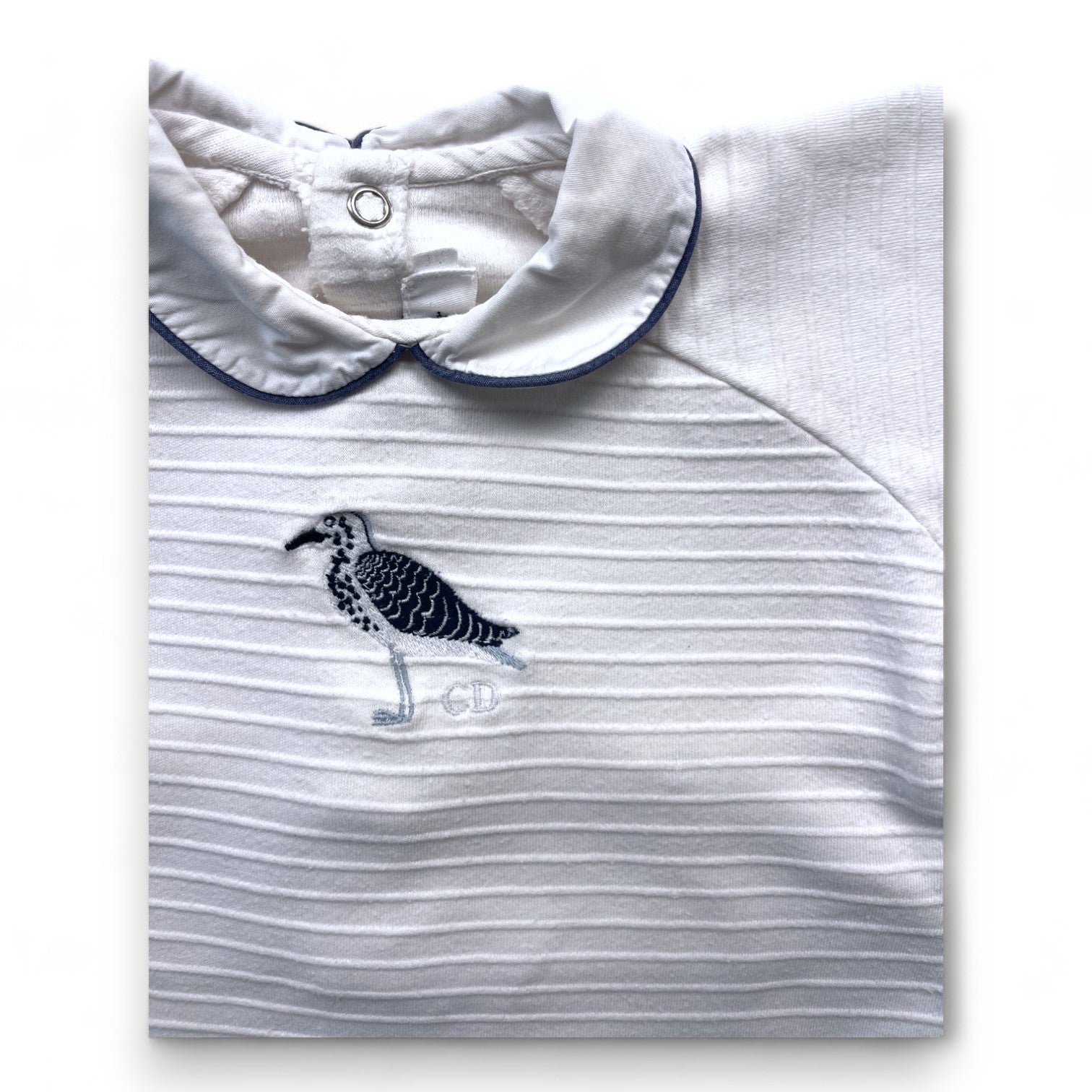 BABY DIOR - Pyjama blanc rayures en relief et oiseau brodé - 3 mois