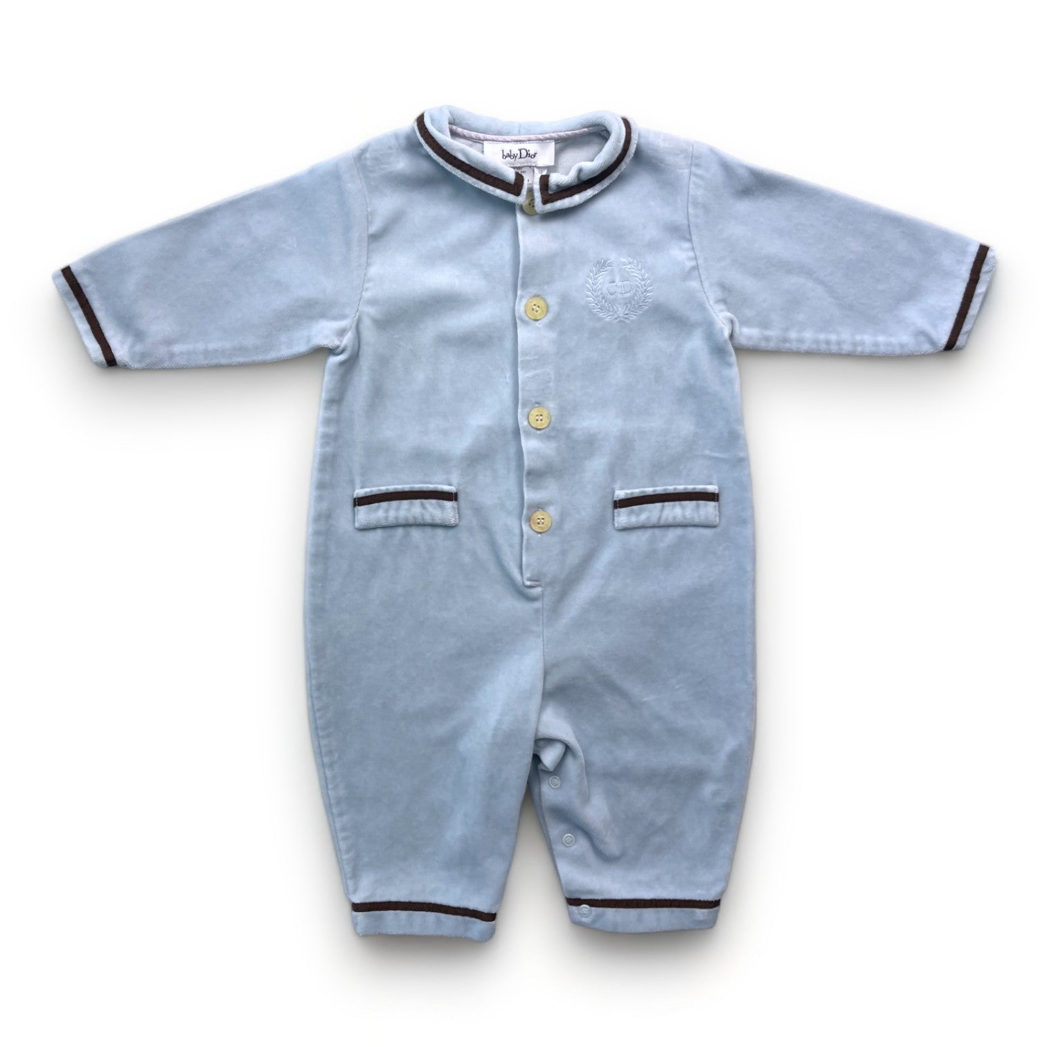 BABY DIOR - Pyjama bleu en velours brodé « CD » - 12 mois