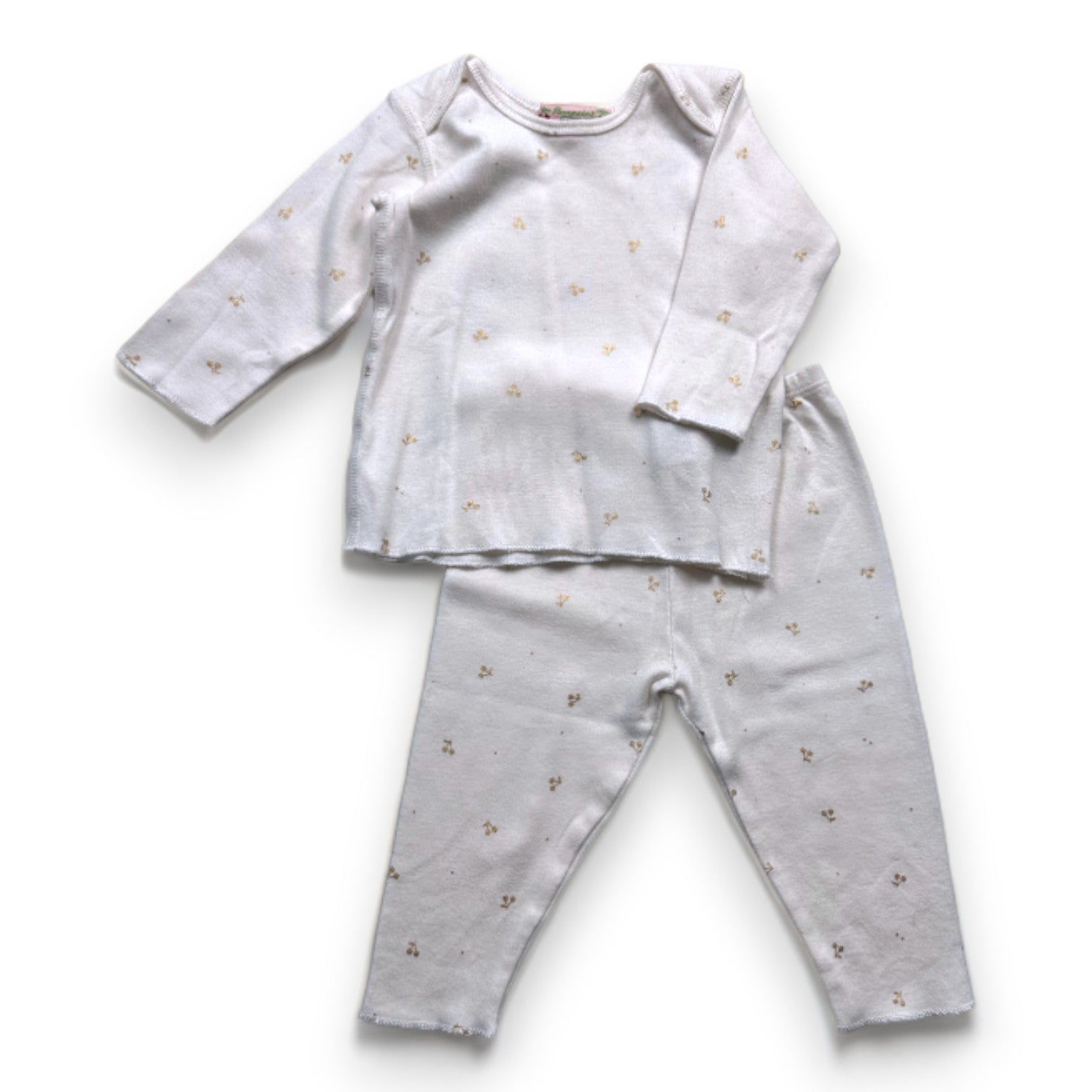 BONPOINT - Ensemble t-shirt à manches longues et pantalon blanc imprimé cerises - 6 mois