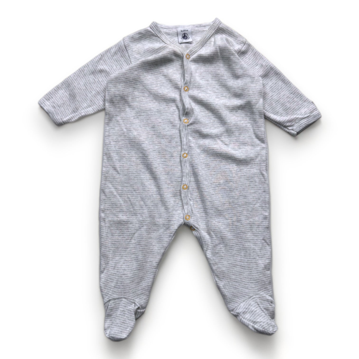 PETIT BATEAU - Pyjama gris et blanc à rayures - 3 mois