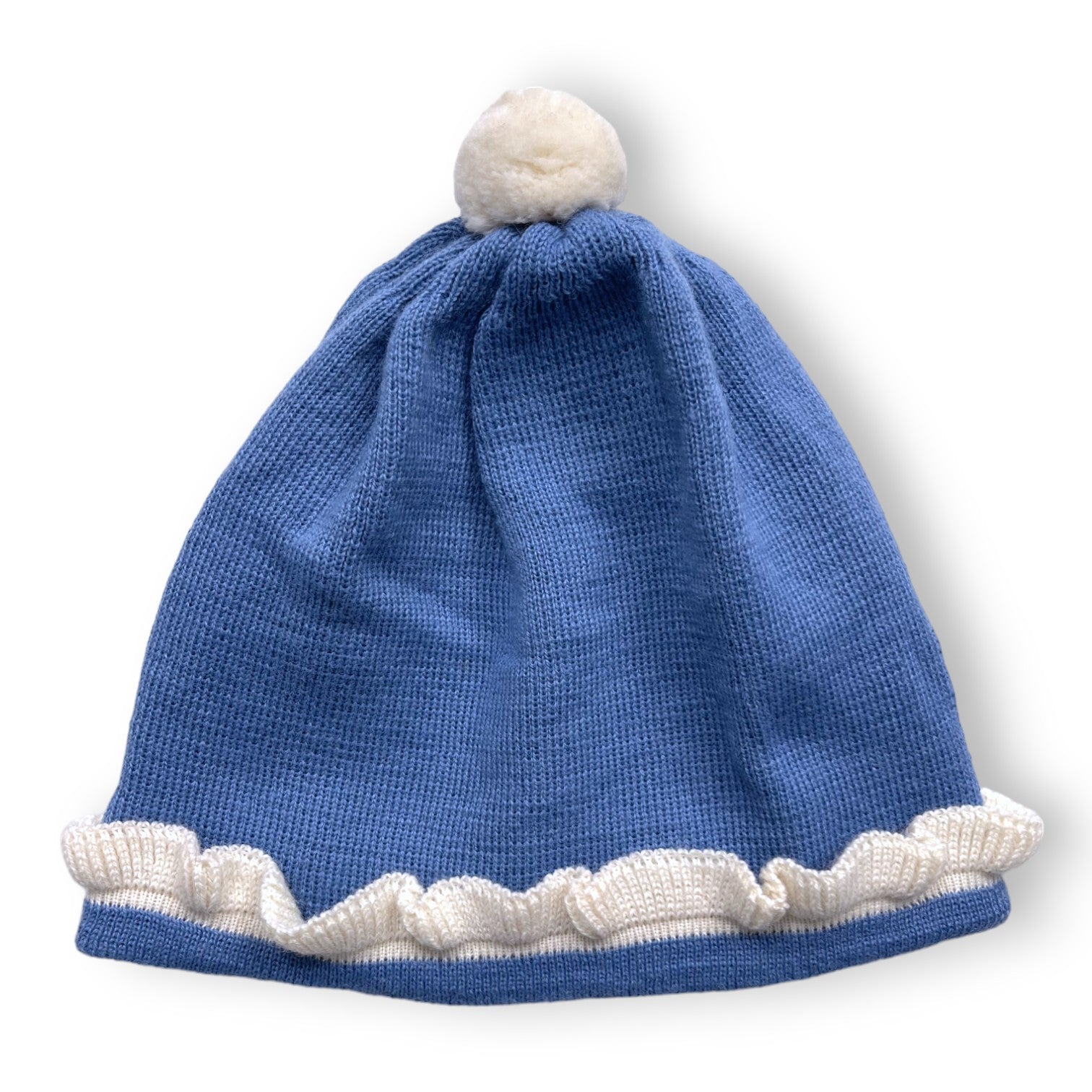 CACHAREL - Bonnet bleu pompom blanc - 12/18 mois