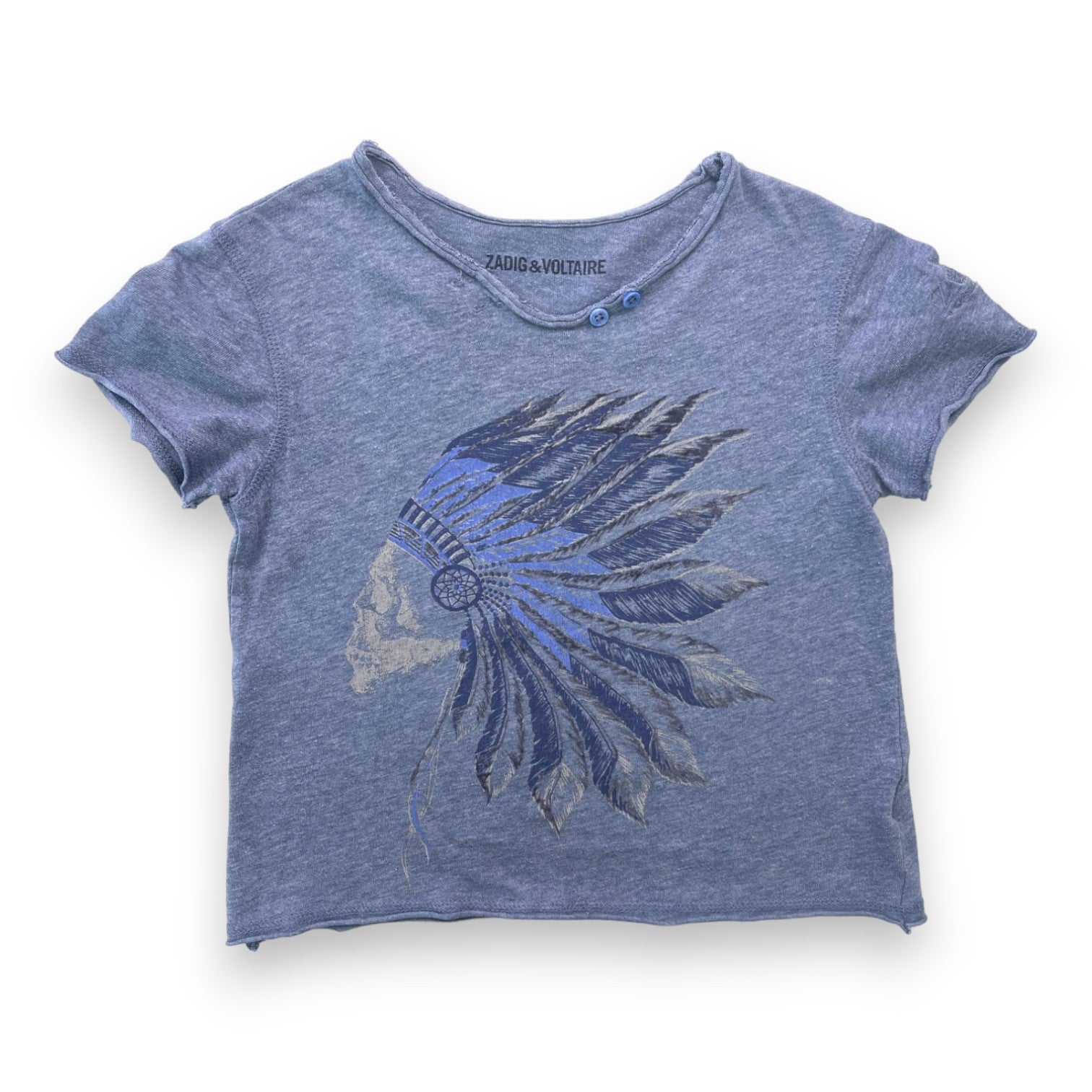 ZADIG & VOLTAIRE - T shirt bleu motif coiffe d'indien - 4 ans