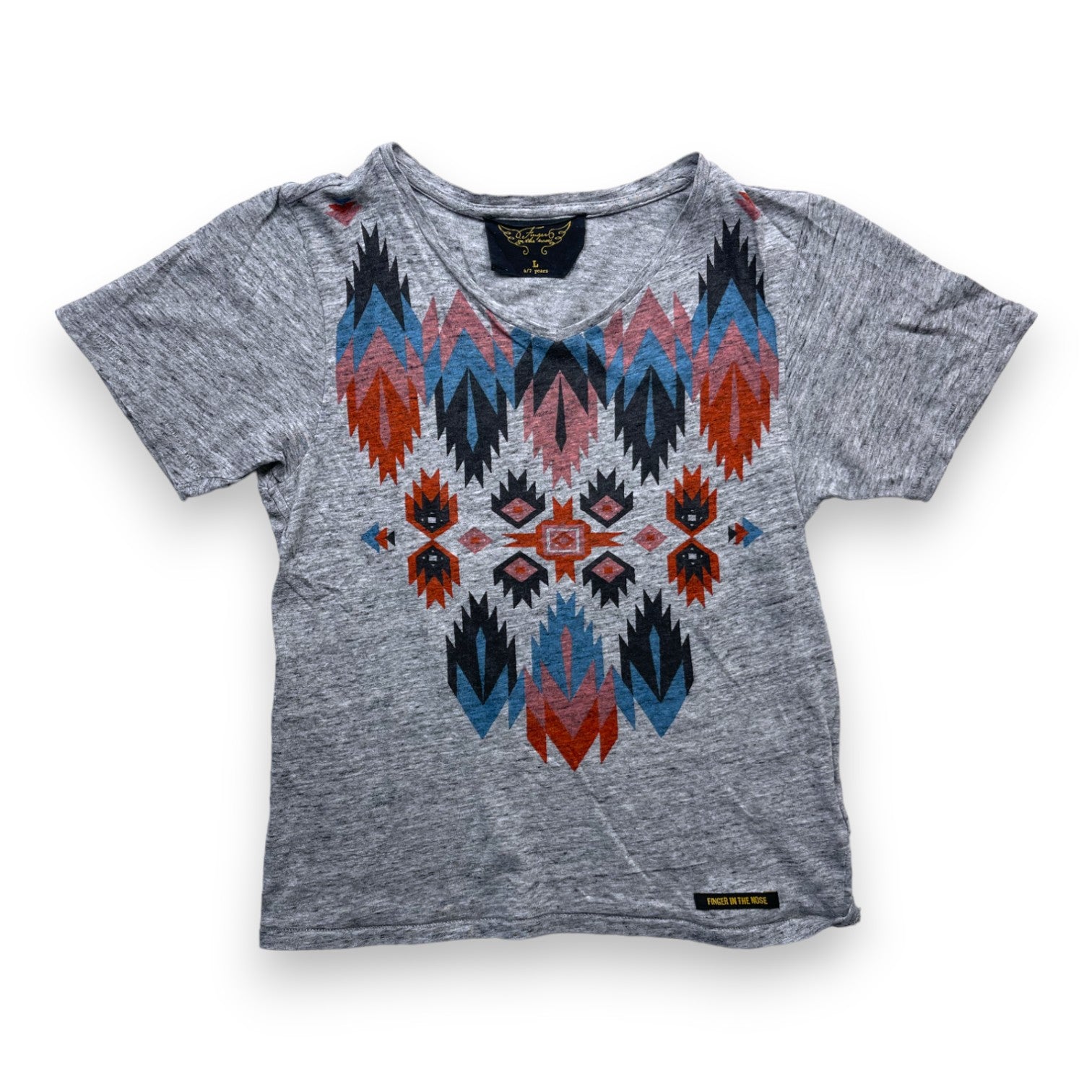 FINGER IN THE NOSE - T shirt manches courtes gris chiné à motifs multicolores - 6/7 ans