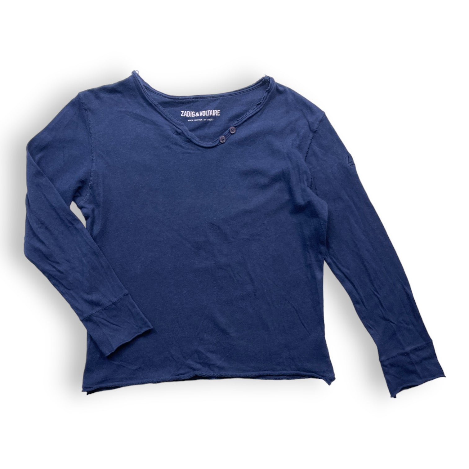 ZADIG & VOLTAIRE - T shirt bleu marine manches longues à motifs dans le dos - 8 ans