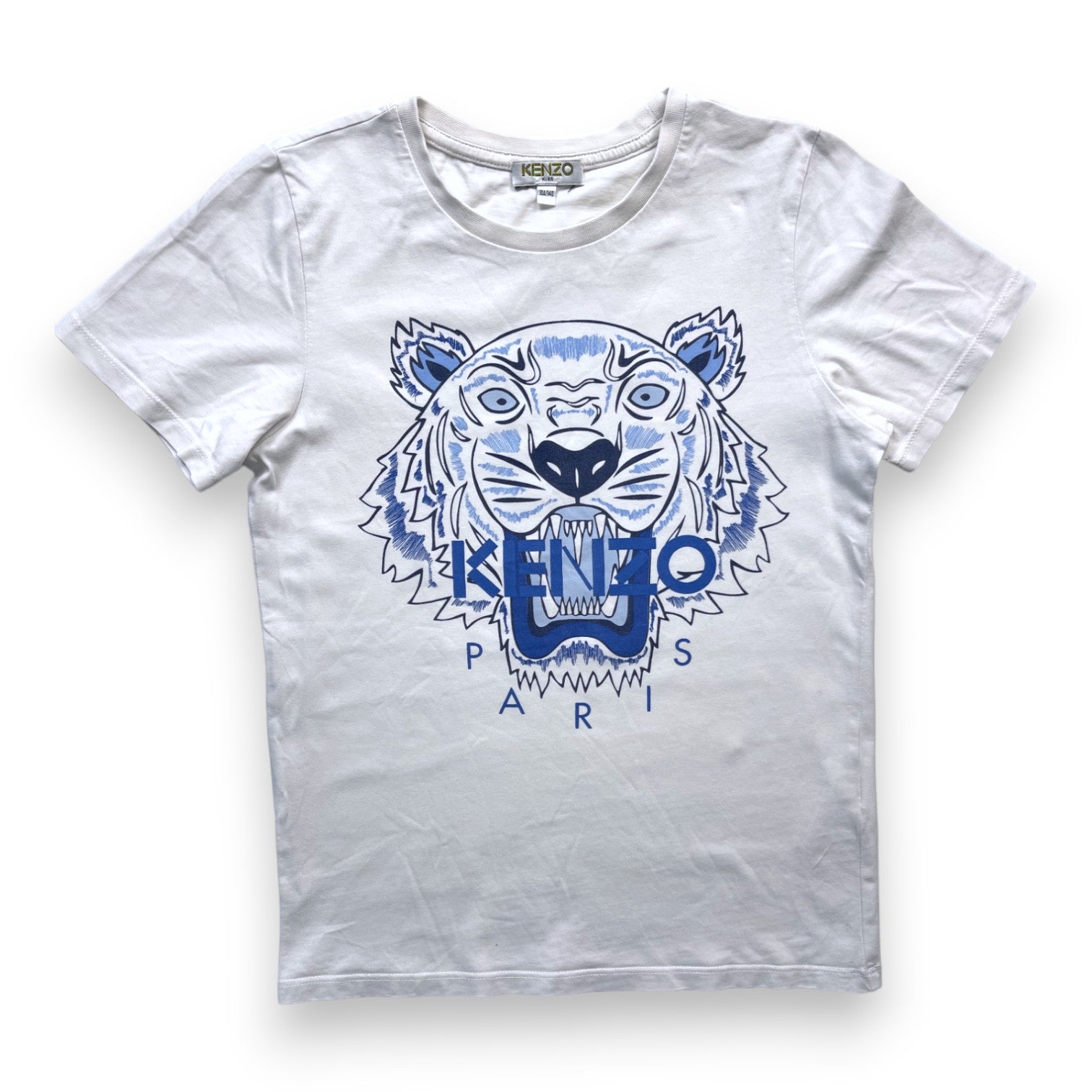 KENZO - T shirt manches courtes blanc tigre bleu - 10 ans