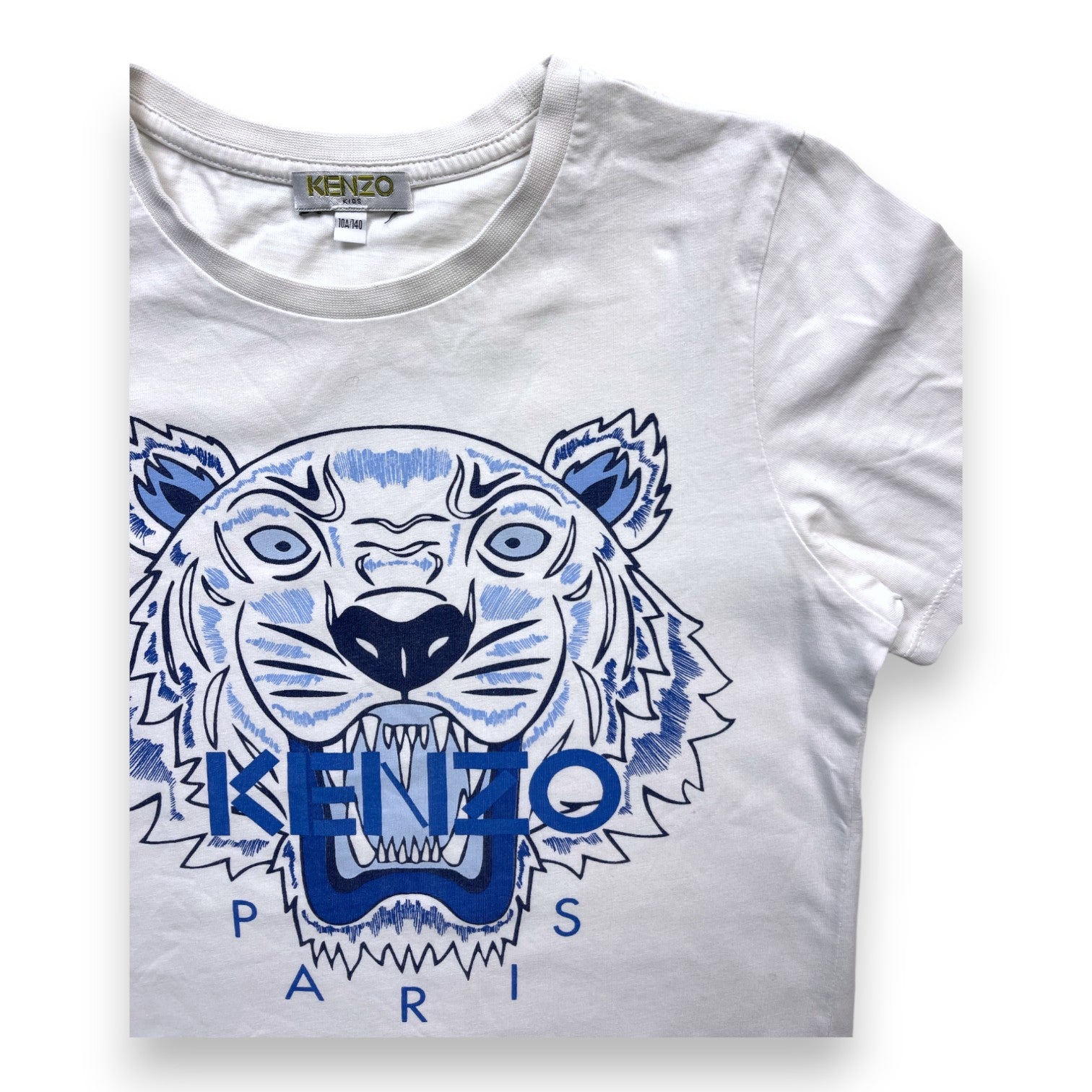 KENZO - T shirt manches courtes blanc tigre bleu - 10 ans