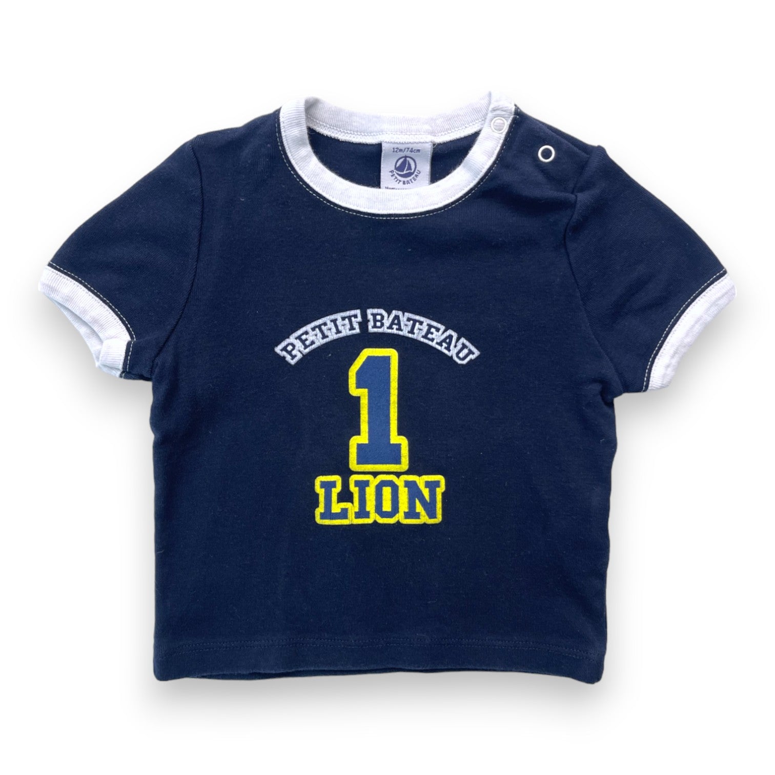PETIT BATEAU - T shirt bleu marine "1 lion" - 12 mois
