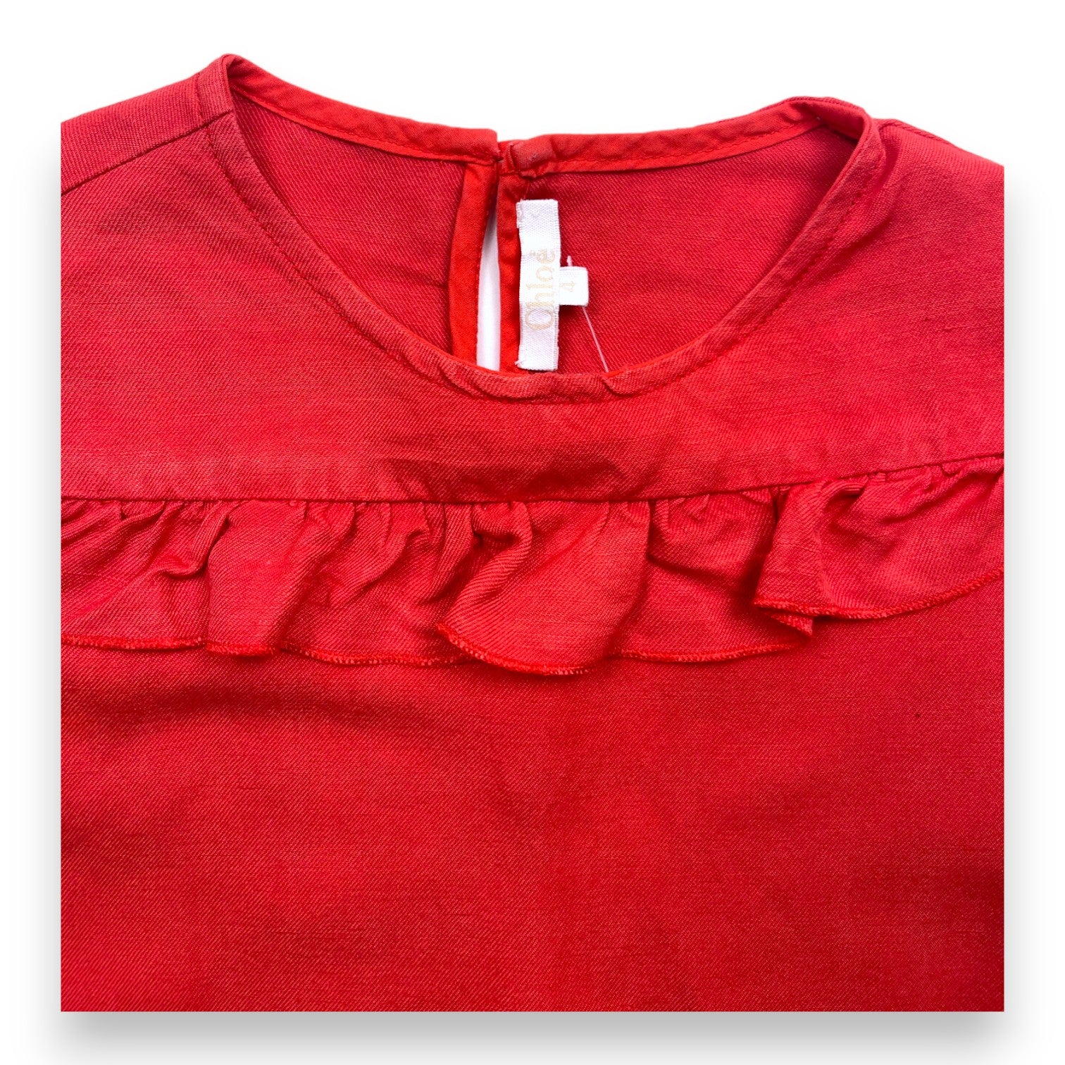 CHLOÉ - Ensemble short / t-shirt rouge en lin à franges - 4 ans