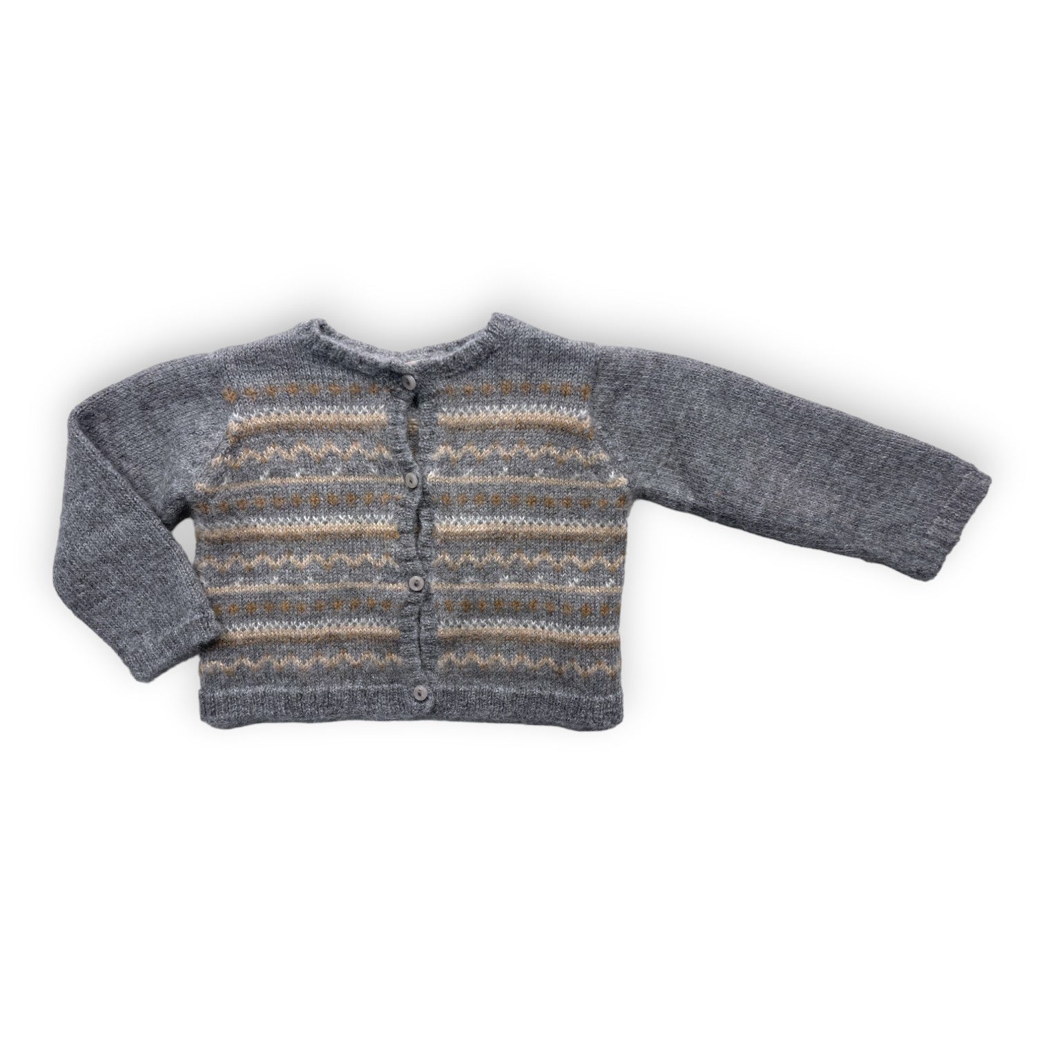 BONPOINT - Cardigan gris en laine à motifs - 18 mois
