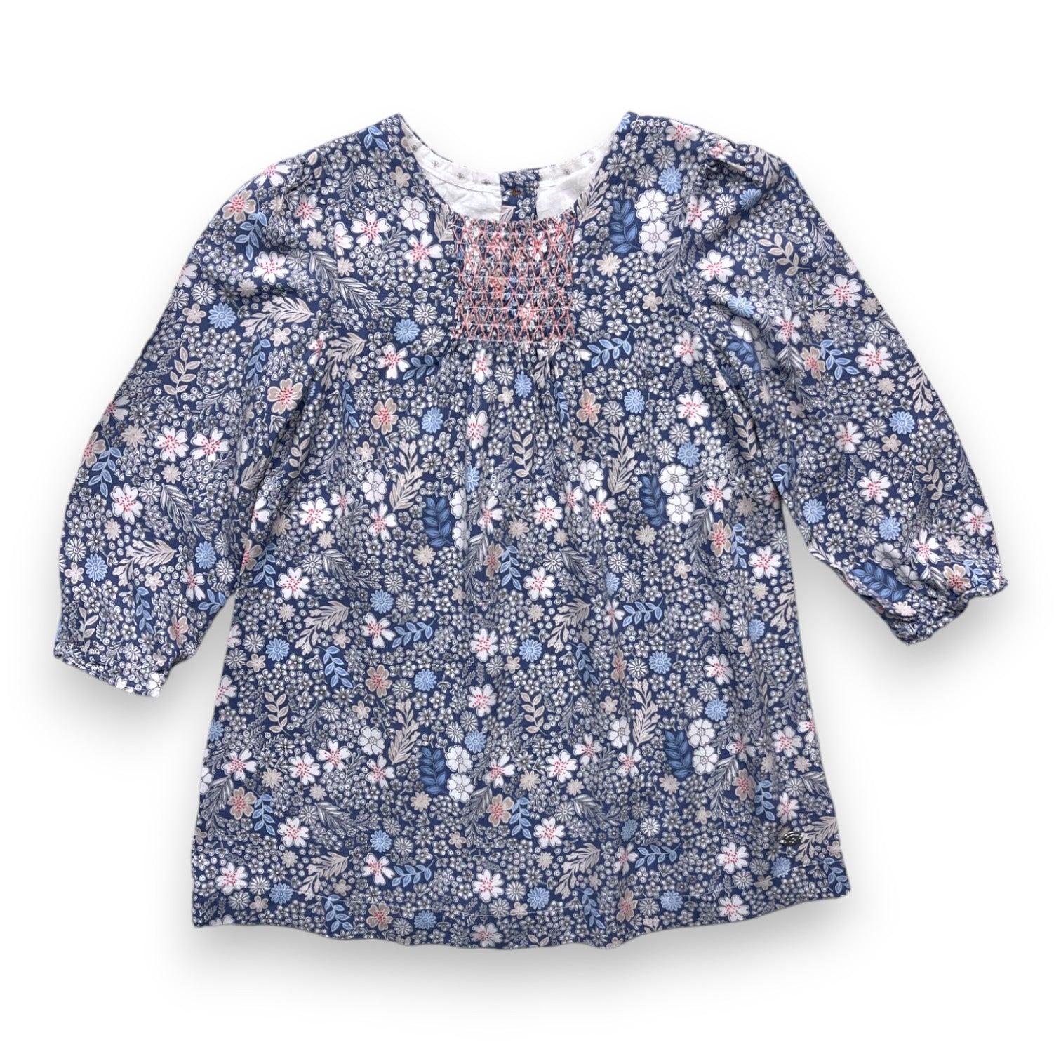 VINTAGE - Robe bleue à fleurs - 18/24 mois