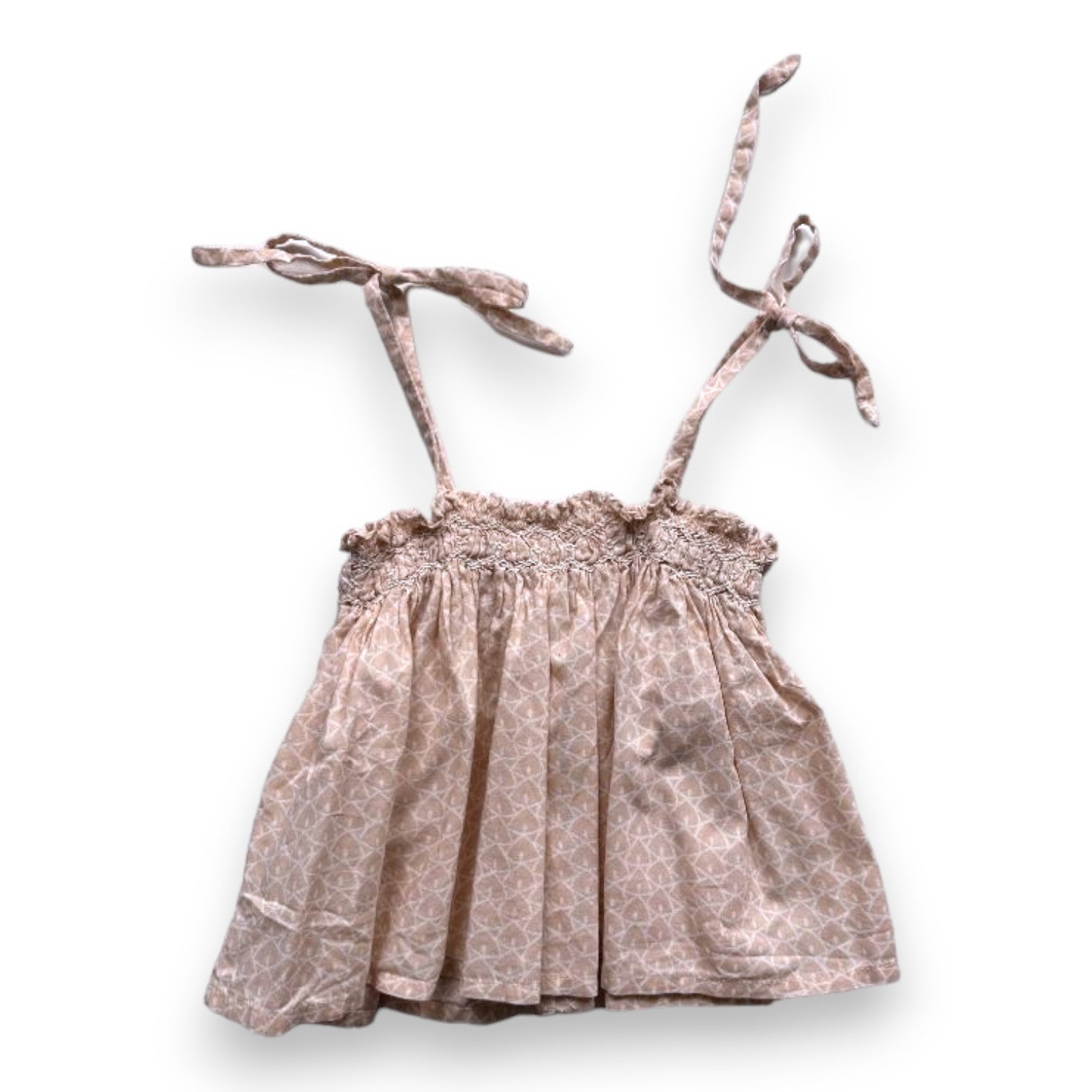 BONPOINT - Pink strappy dress with white patterns - 3 months