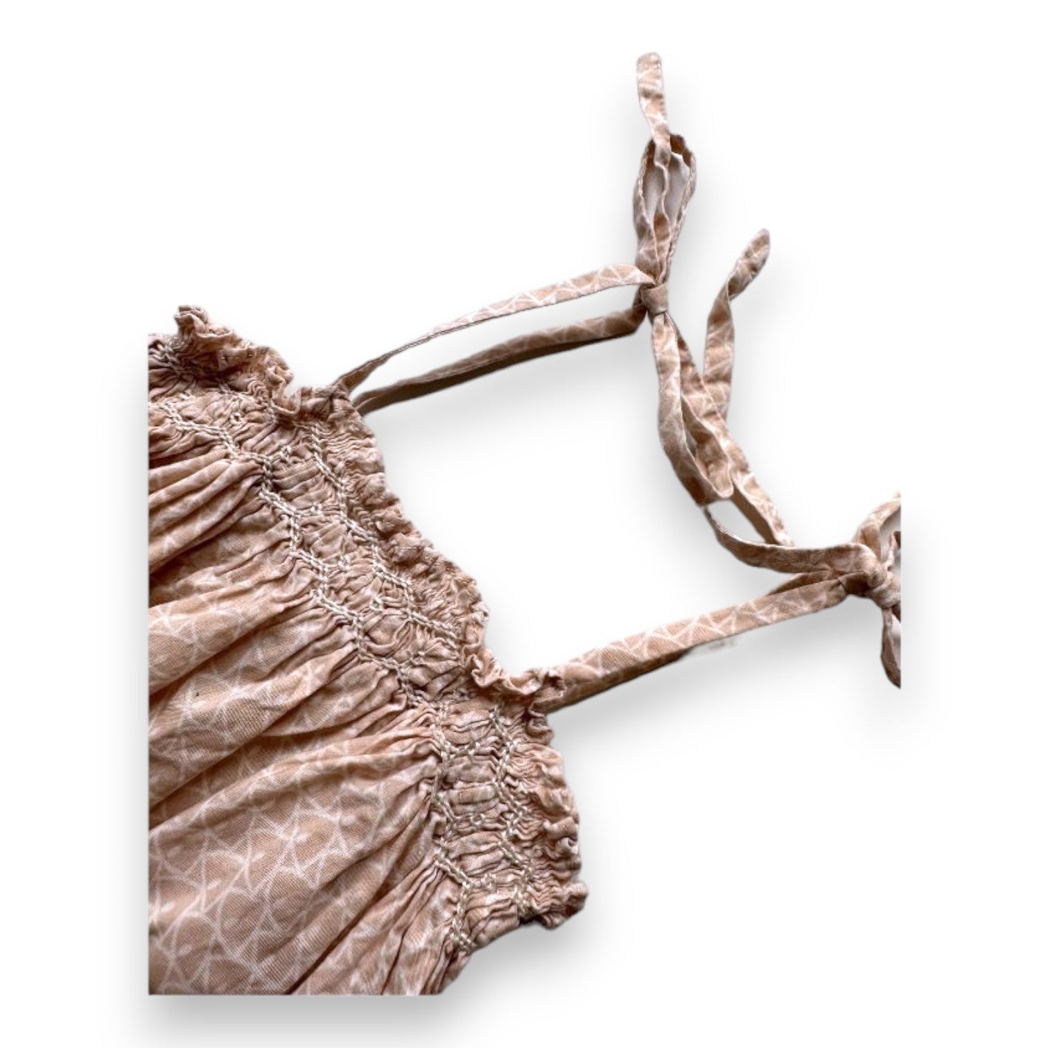 BONPOINT - Pink strappy dress with white patterns - 3 months