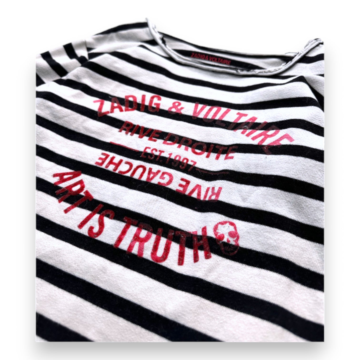 ZADIG & VOLTAIRE - T-shirt à manches longues blanc et noir avec imprimé rose - 12 ans