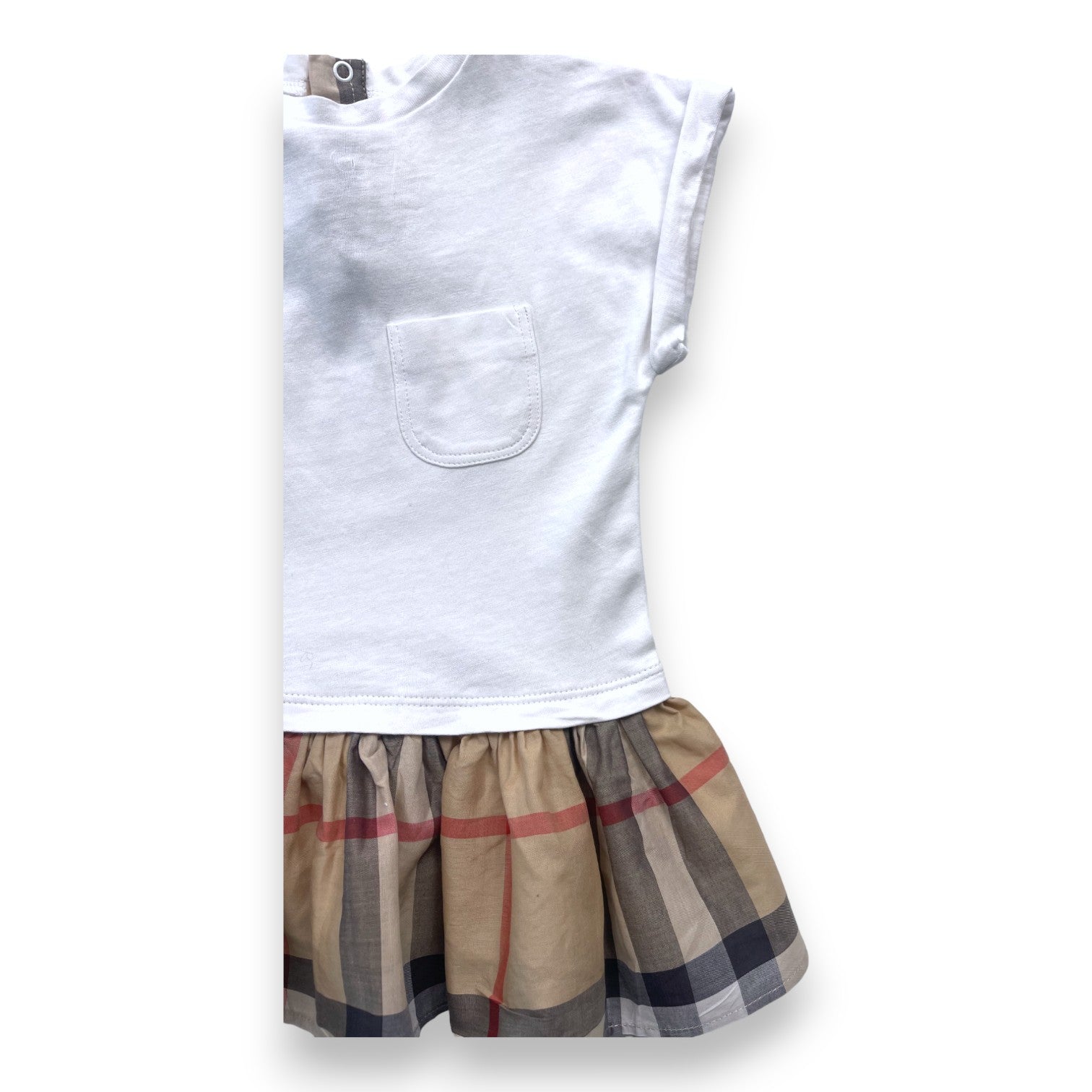 BURBERRY - Robe blanche avec jupe à carreaux - 6 mois