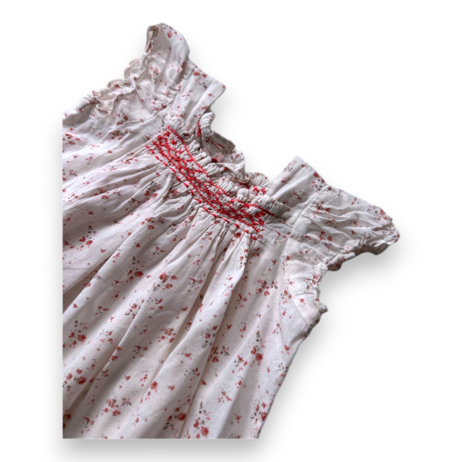 BONPOINT - Robe blanche à fleurs roses - 6 mois