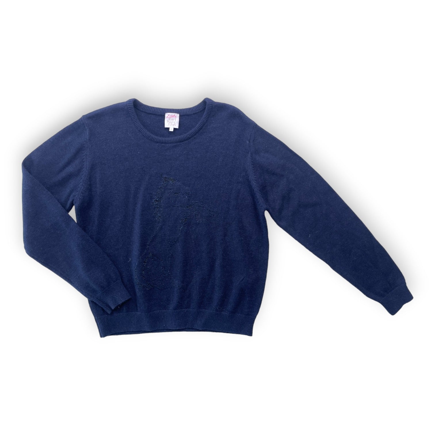 KARL MARC JOHN - Pull en laine bleu marine cheval pailleté - 8 ans