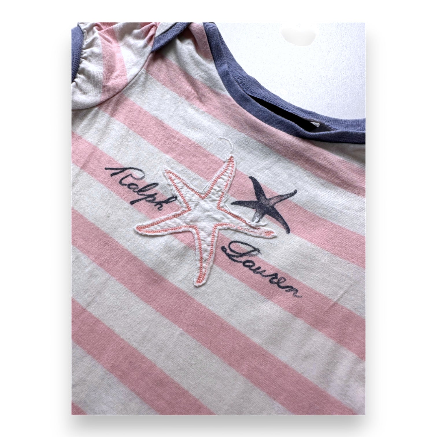 RALPH LAUREN - T-shirt rose et blanc à rayures avec imprimés - 18 mois
