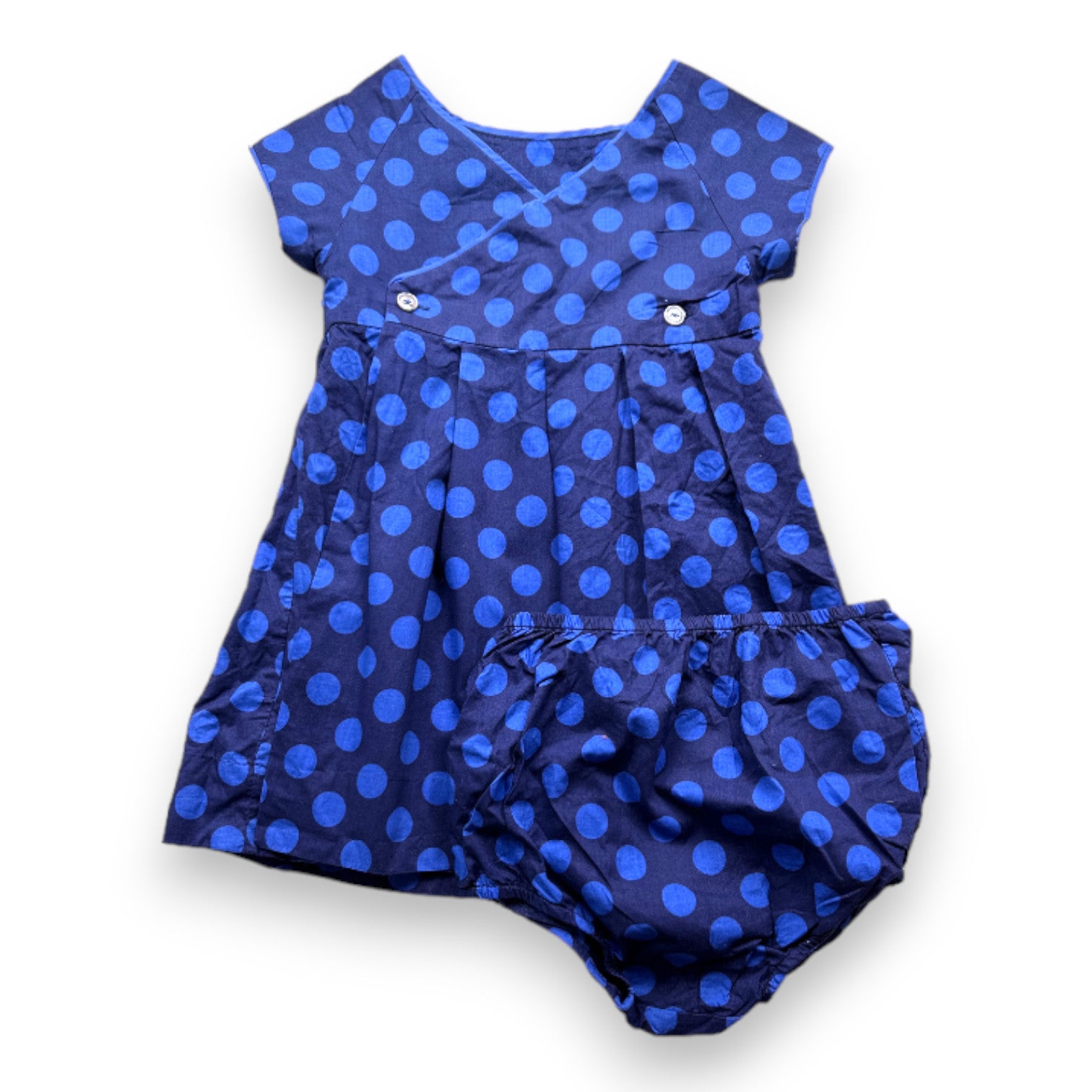 JACADI - Ensemble robe et bloomer bleu à pois - 3 ans