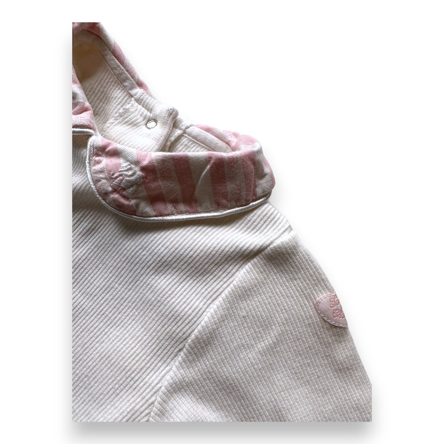 TARTINE & CHOCOLAT - Body côtelé blanc à col rayé rose - 12 mois