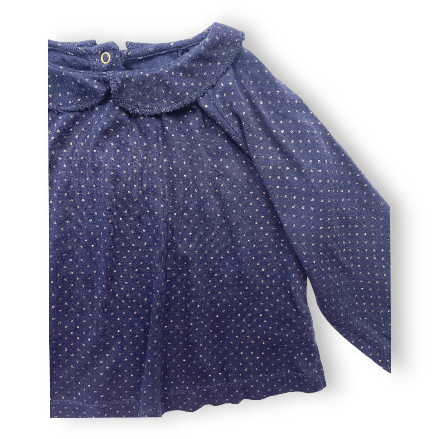 PETIT BATEAU - T shirt manches longues bleu marine à pois dorés - 18 mois