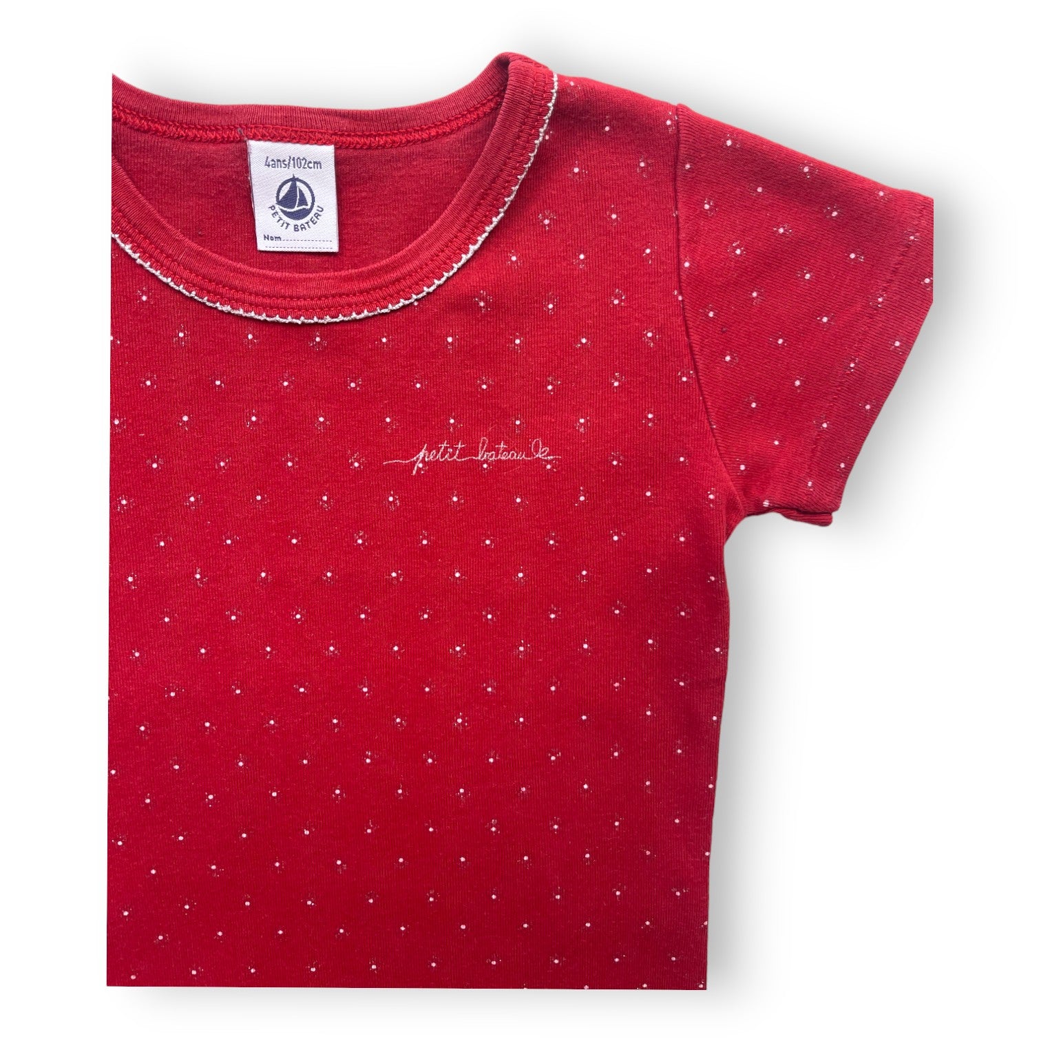 PETIT BATEAU - T shirt manches courtes rouge à pois - 4 ans