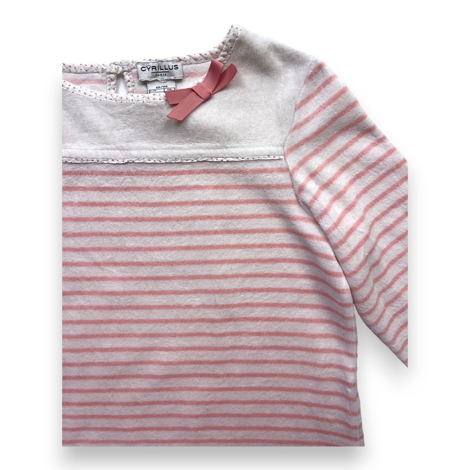 CYRILLUS - Haut de pyjama en velours rayé rose et blanc - 6 ans
