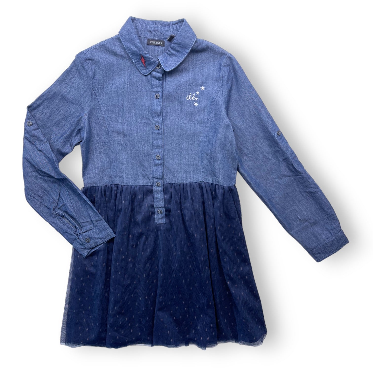 IKKS - Robe bleue bi-matière jupe en tulle - 8 ans