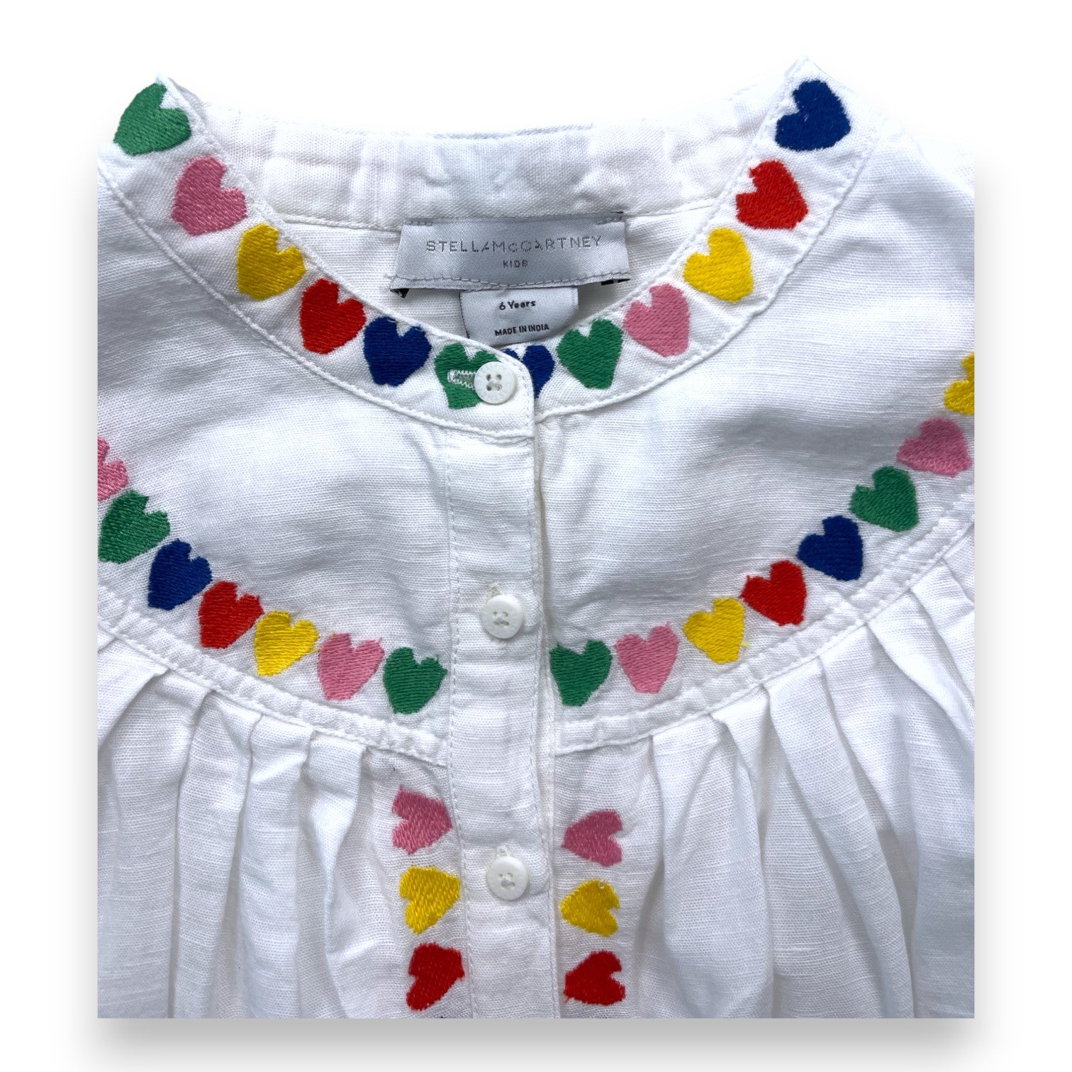 STELLA MCCARTNEY - Robe blanche en lin à broderies coeurs - 6 ans