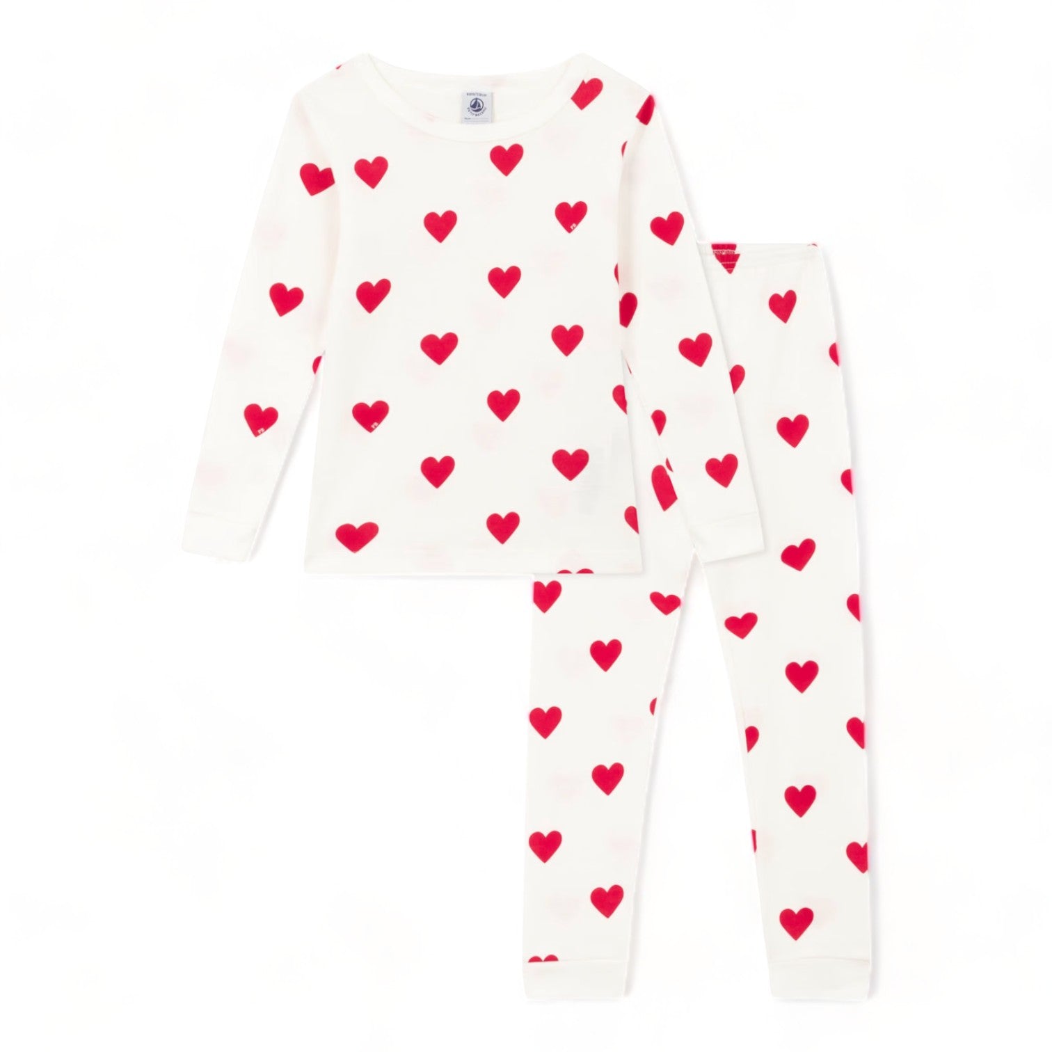 PETIT BATEAU - Pyjama léger blanc à motifs coeurs rouges - 6 ans
