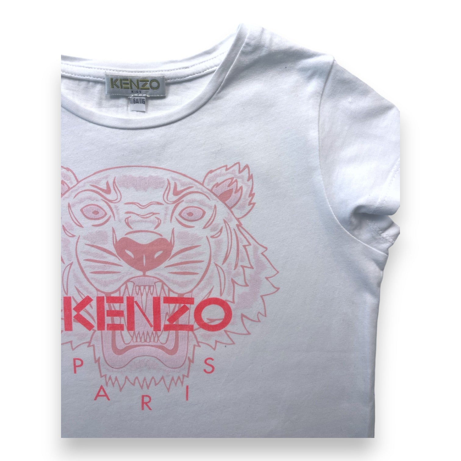 KENZO - T shirt blanc tête de lion rose - 6 ans