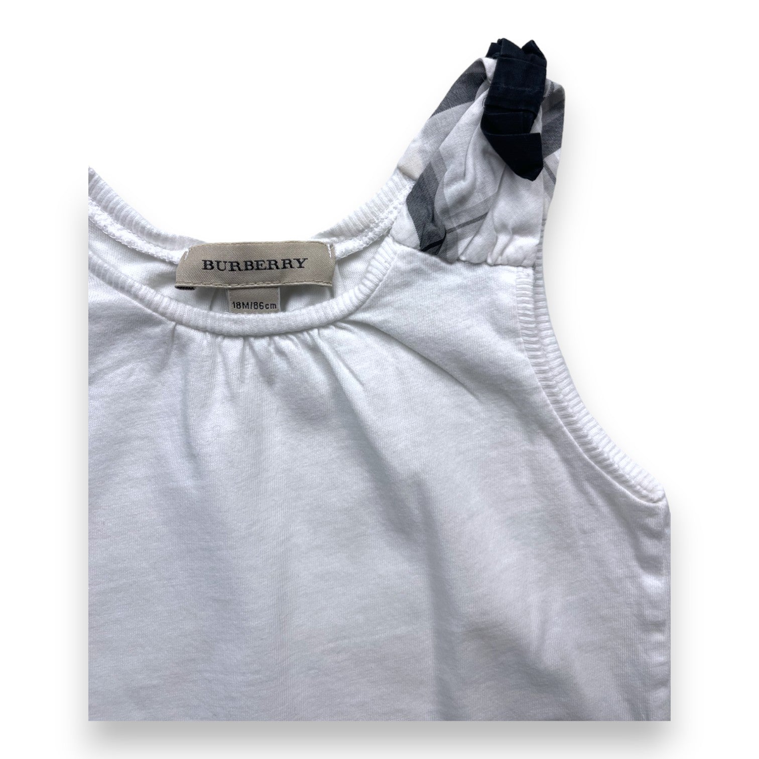 BURBERRY - Débardeur blanc bretelles à carreaux noirs - 18 mois