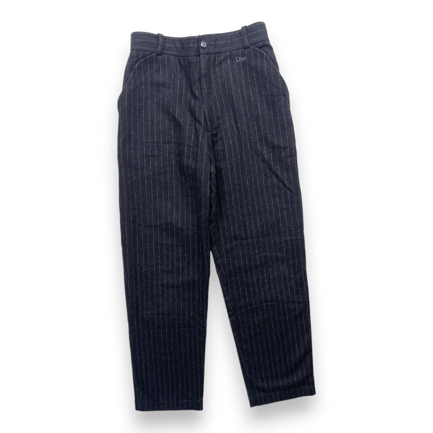 DIOR - Pantalon droit en laine noir à rayures - 10 ans