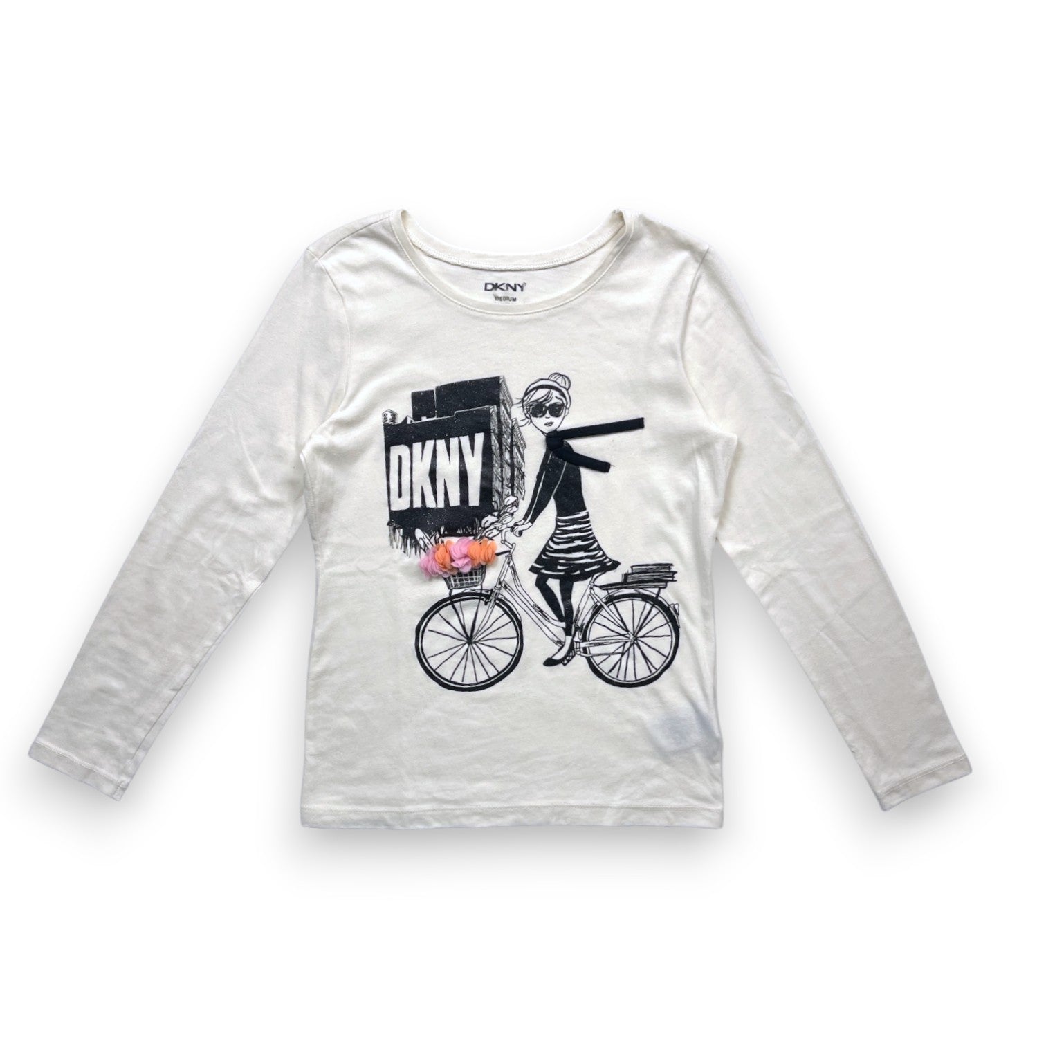 DKNY - T-shirt manches longues écru à motifs - 10 ans