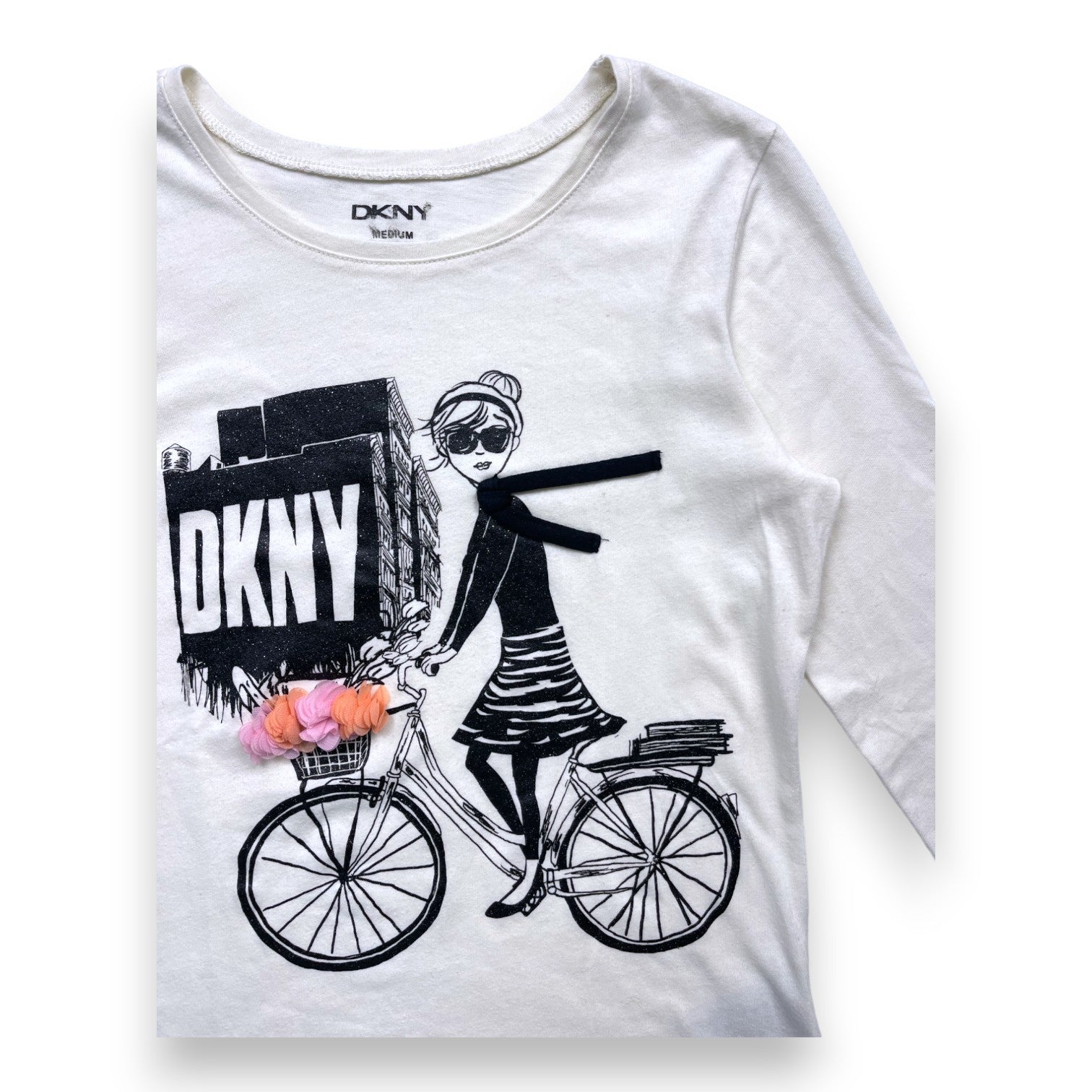 DKNY - T-shirt manches longues écru à motifs - 10 ans