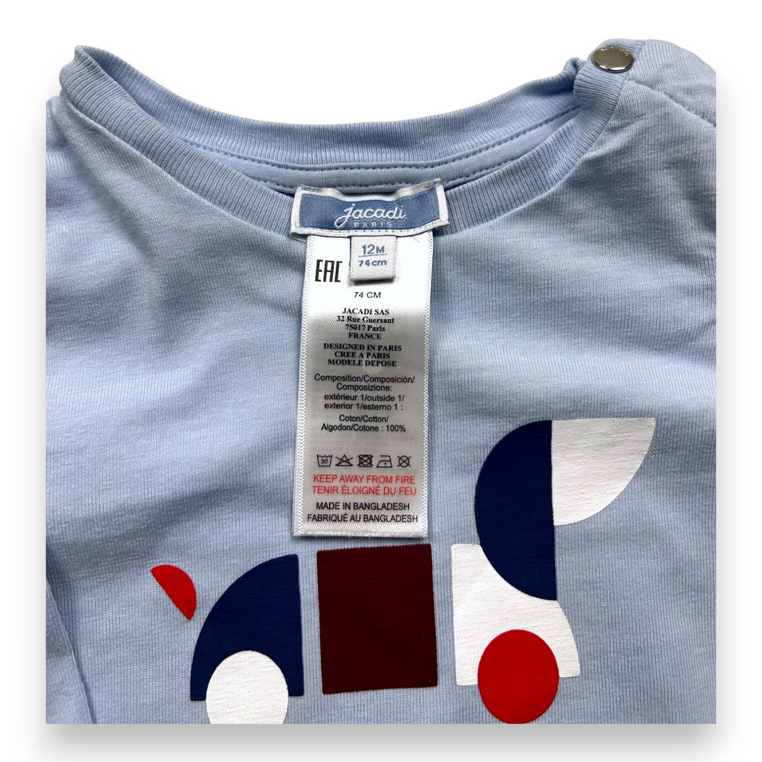 JACADI - Blaues Langarm-T-Shirt mit Hunde-Print - 12 Monate