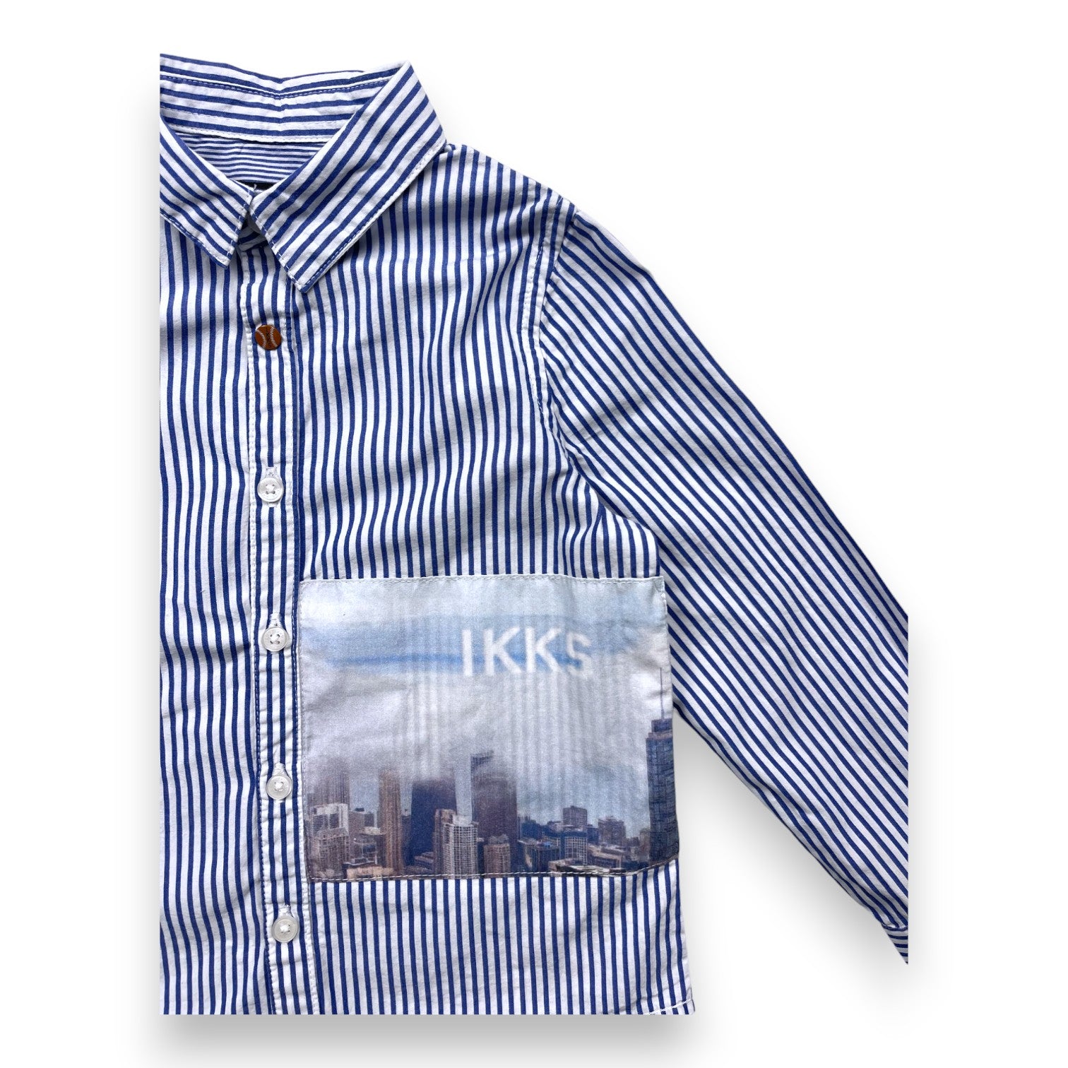 IKKS - Chemise bleue rayée empiècement image - 3 ans