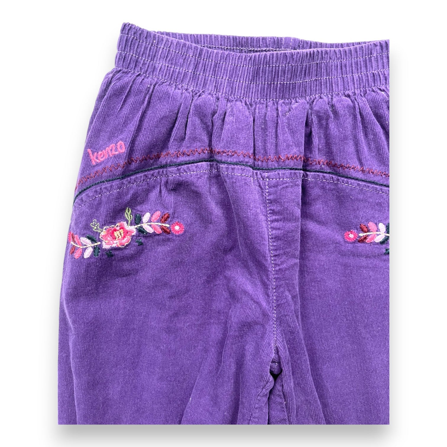 KENZO - Pantalon en velours violet à broderies - 18 mois