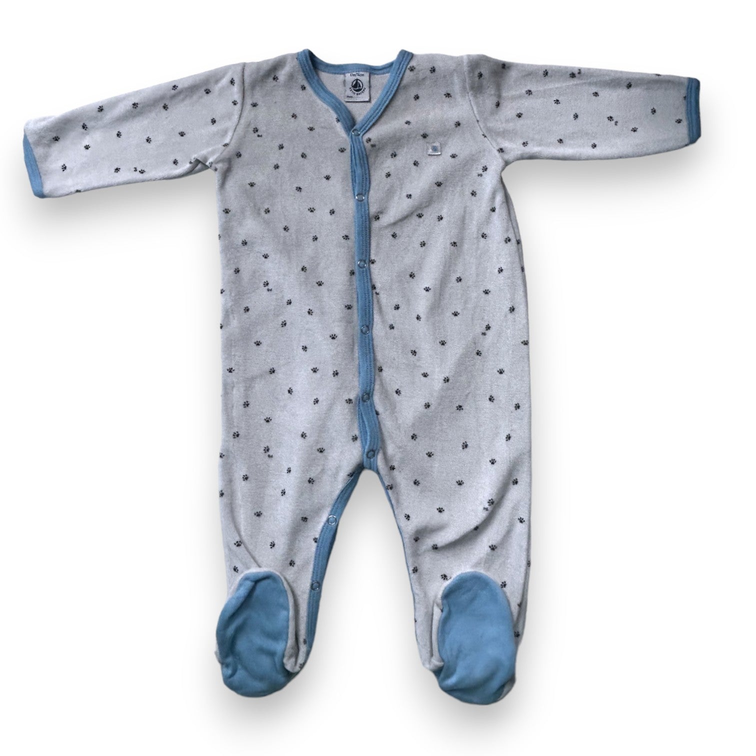 PETIT BATEAU - Grey pajamas with dog paw prints - 12 months