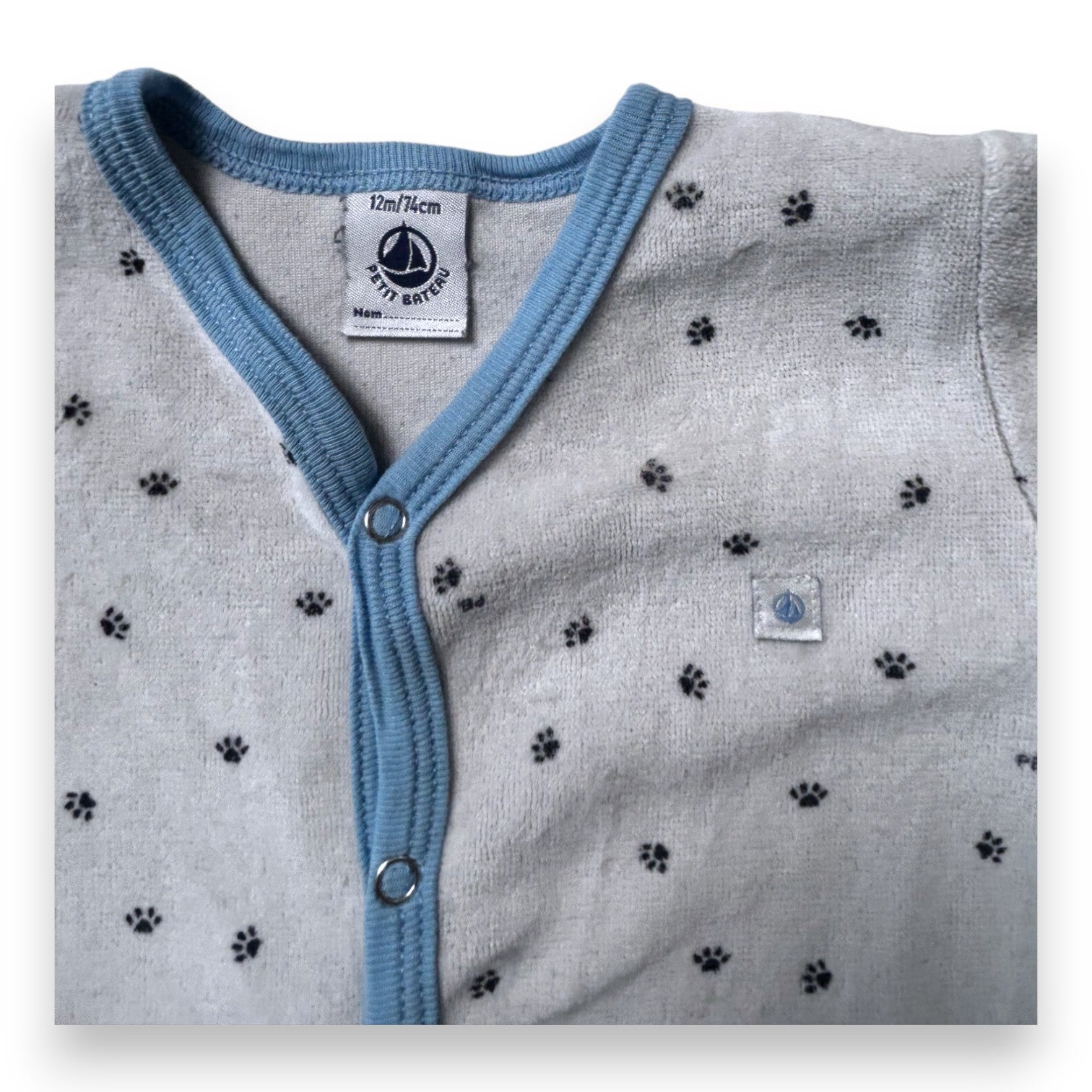 PETIT BATEAU - Grey pajamas with dog paw prints - 12 months